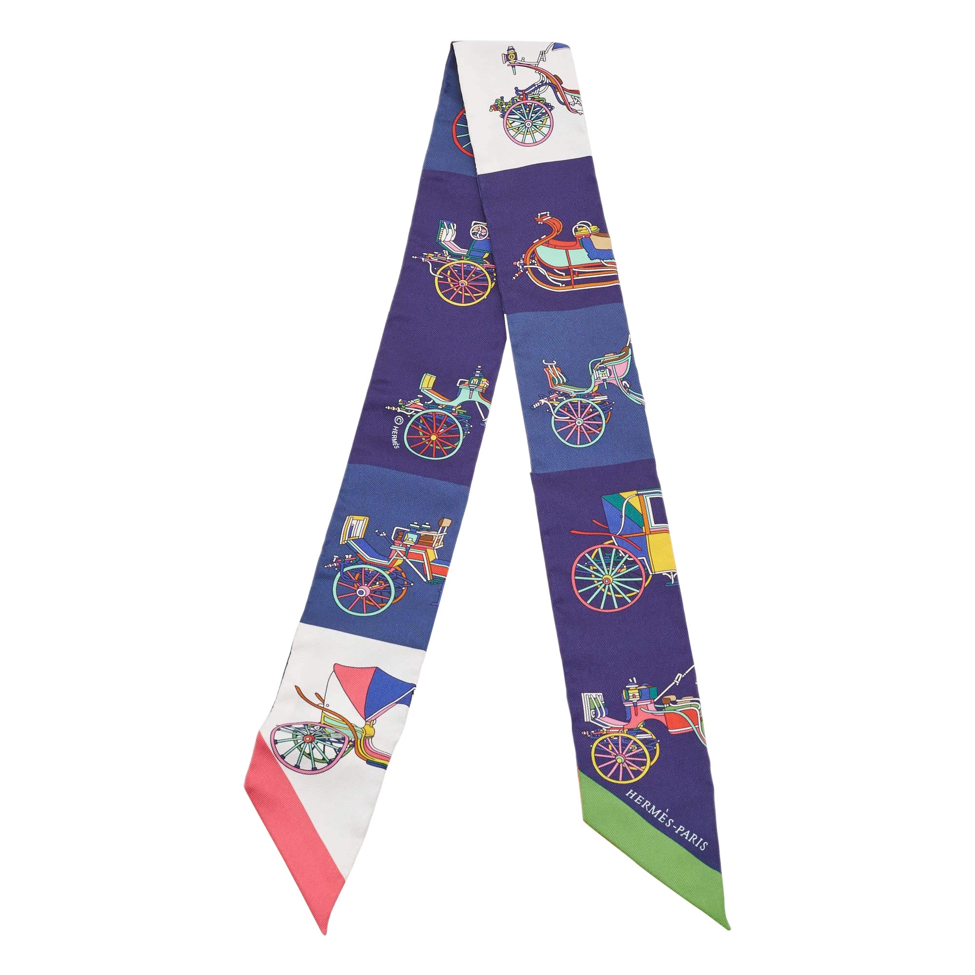 Hermes Multicolor Printed Silk Les Voitures Exquises Twilly