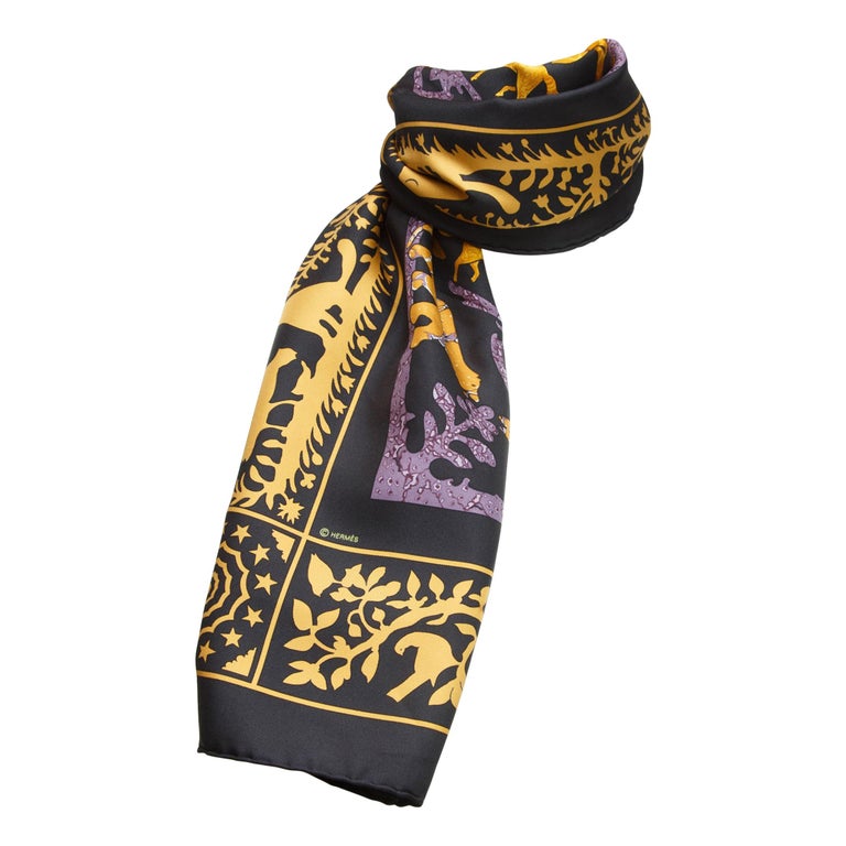 Hermes Multicolor Printed Silk Scarf For Sale at 1stdibs