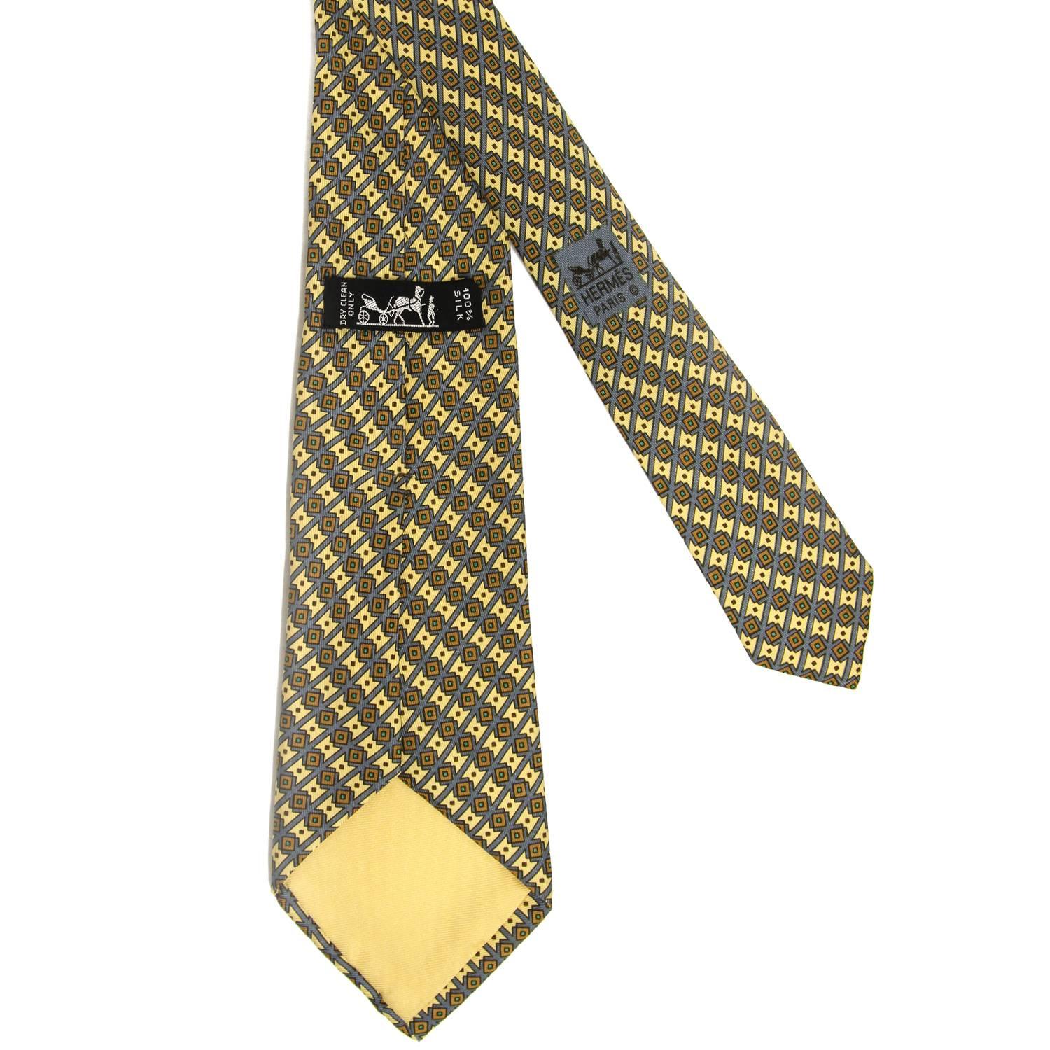 Brown Hermès Multicolor Printed Silk Vintage Tie, 1990s