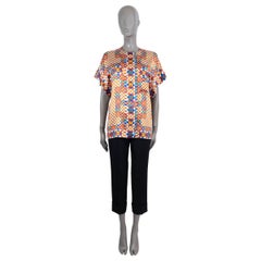 HERMES multicolor silk GEOMETRIC SHORT SLEEVE Blouse Shirt Top 36 XS