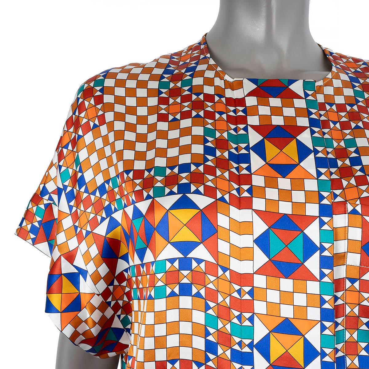 HERMES multicolor silk GEOMETRIC SHORT SLEEVE Blouse Shirt Top 36 XS For Sale 1