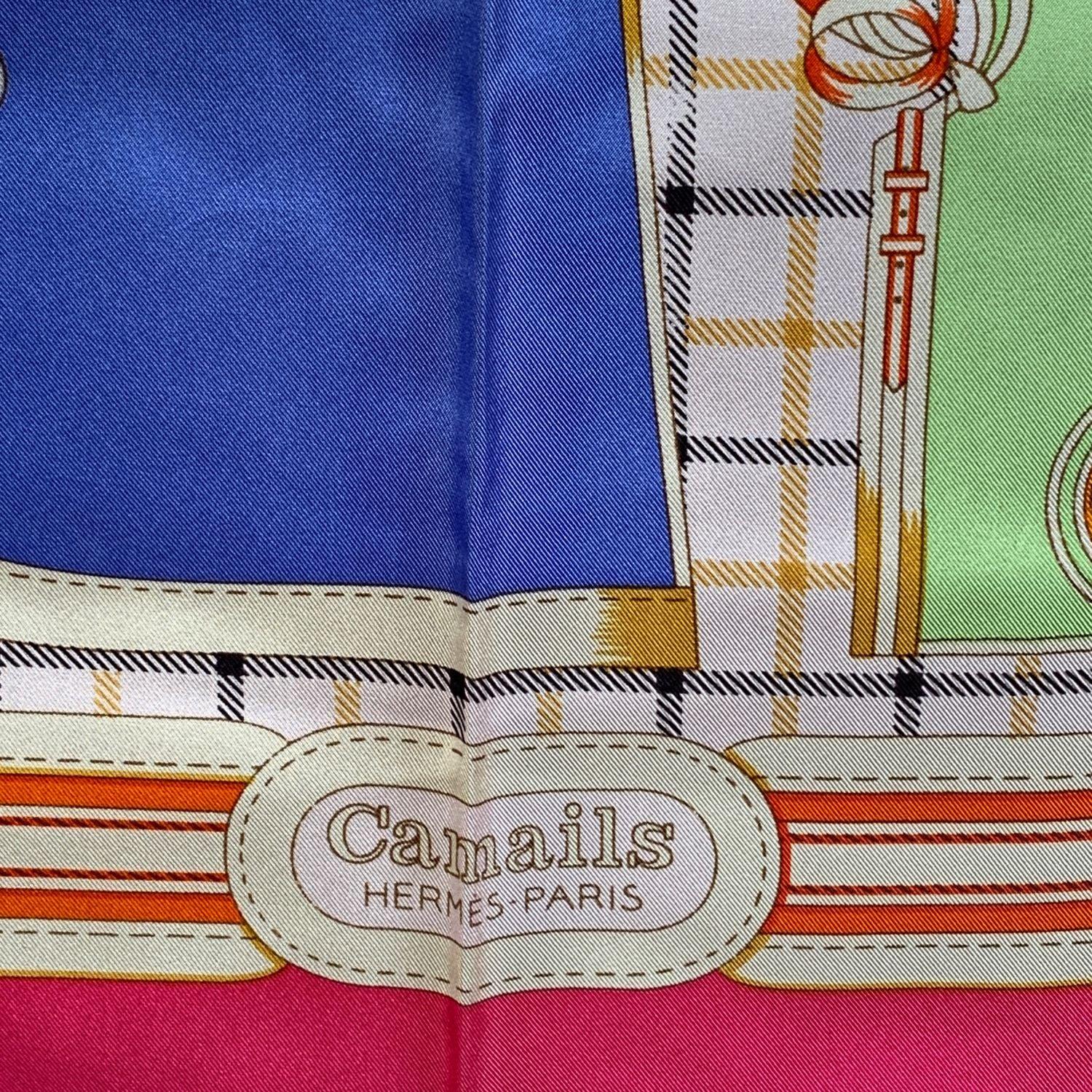 Beige Hermes Multicolor Silk Scarf Camails 1974 Francoise De La Perriere For Sale