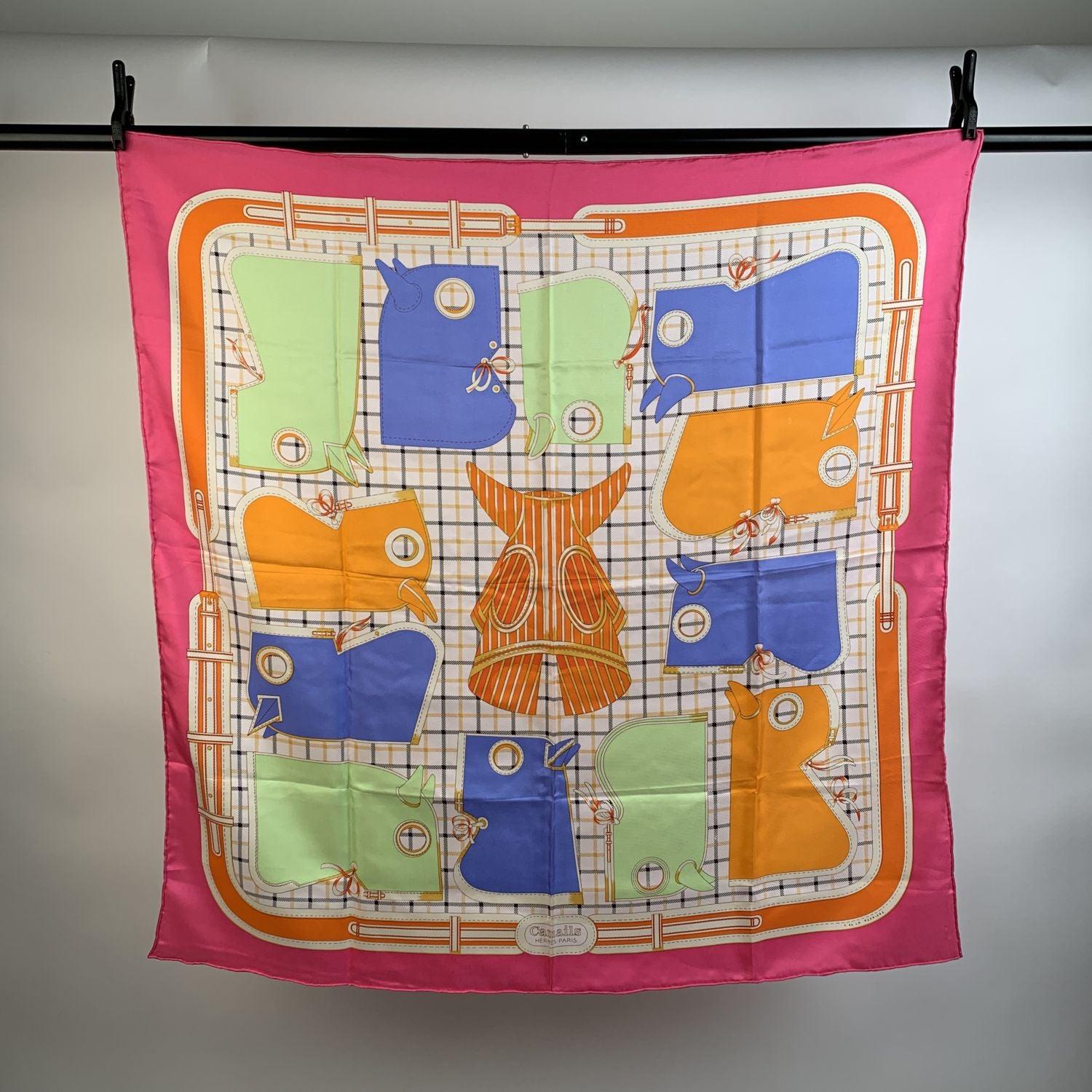 Hermes Multicolor Silk Scarf Camails 1974 Francoise De La Perriere For Sale 2