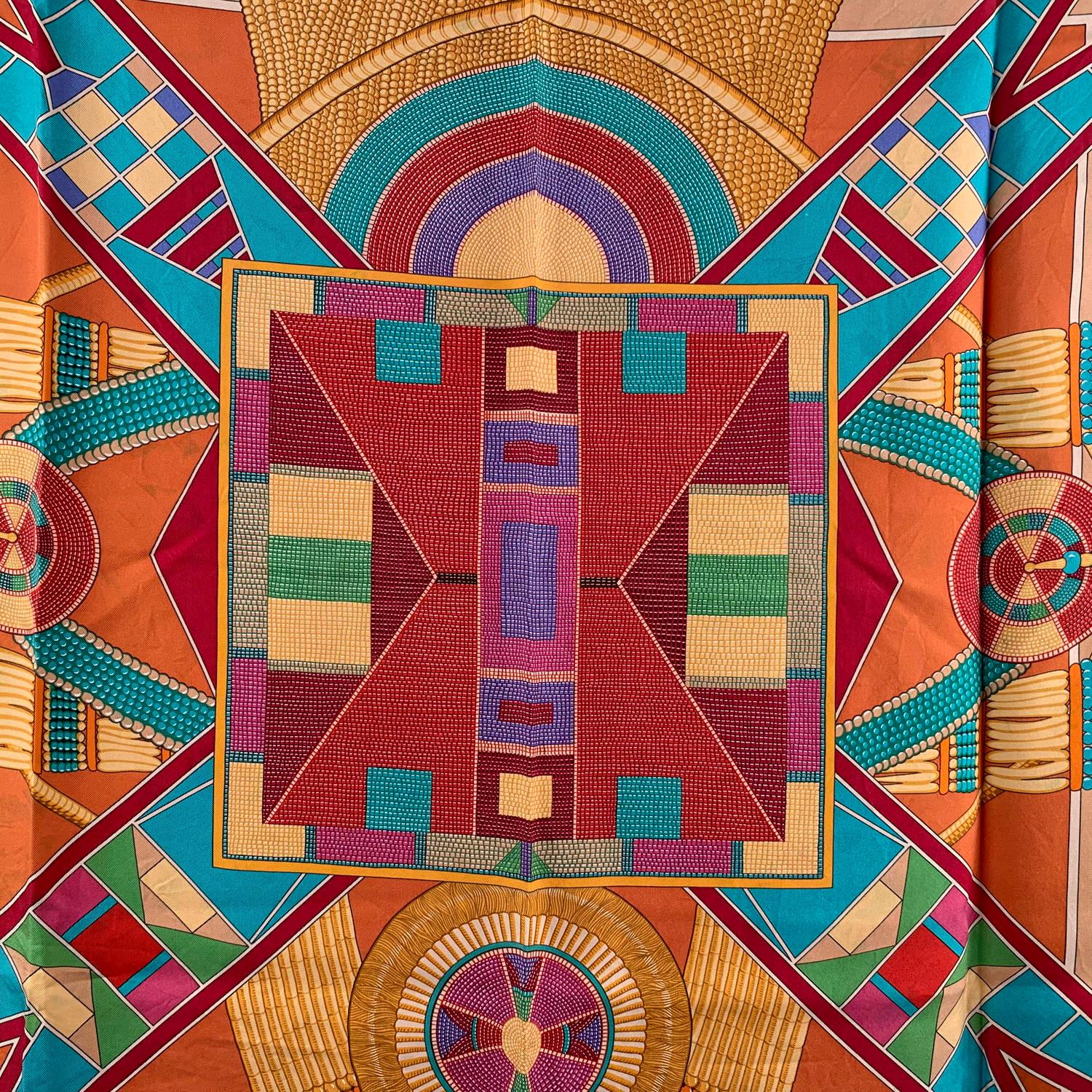 Hermes Multicolor Silk Scarf L'Art Indien Des Plaines 2004 Sophie Koechlin

HERMES multicolor Silk scarf 'L'Art Indien des Plaines' (the art of the Plains Indians), designed by Sophie Koechlin and issued in 2004 and 2011. 100% silk.  the design