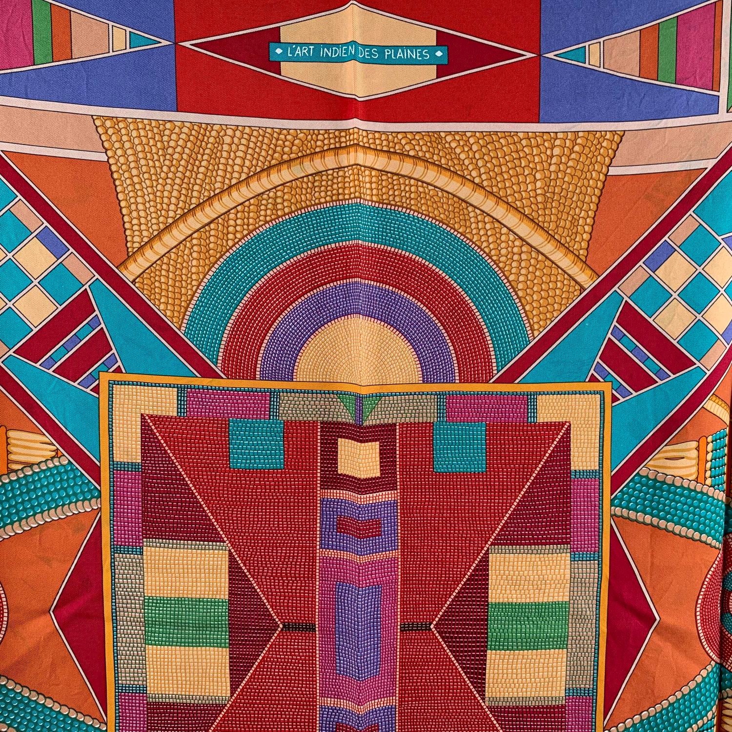 Hermes Multicolor Silk Scarf L'Art Indien Des Plaines 2004 Sophie Koechlin 1