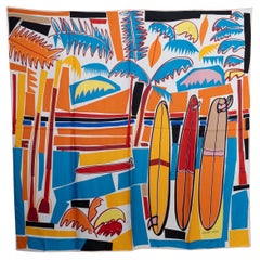HERMES multicolor silk SEA, SURF & FUN 140 Scarf Blanc Orange Bleu