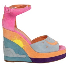 HERMES Mehrfarbige TOURNIS Keilsandalen aus Wildleder 2019, Schuhe 38,5