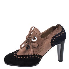 Hermes Multicolor Suede Brogue Detail Lace Up Round Toe Platform Booties Size 38