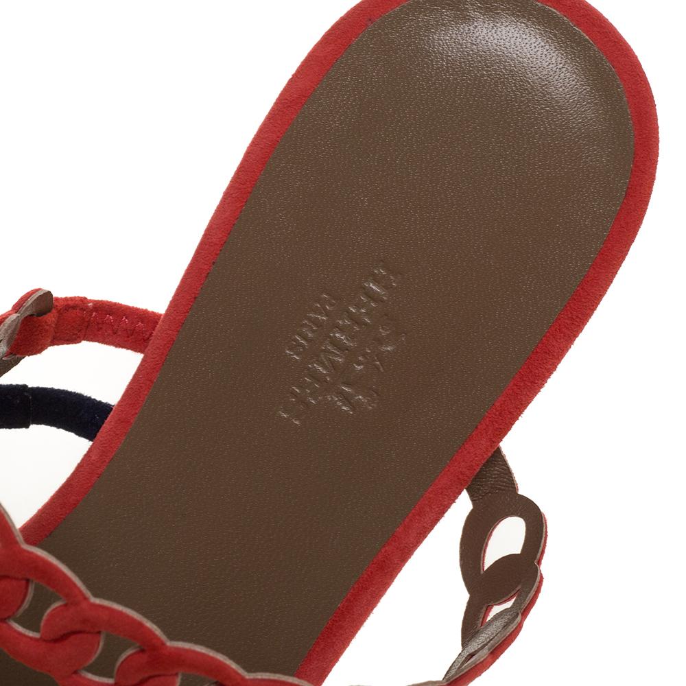 Orange Hermes Multicolor Suede Leather Chaine D'ancre Flat Sandals Size 40