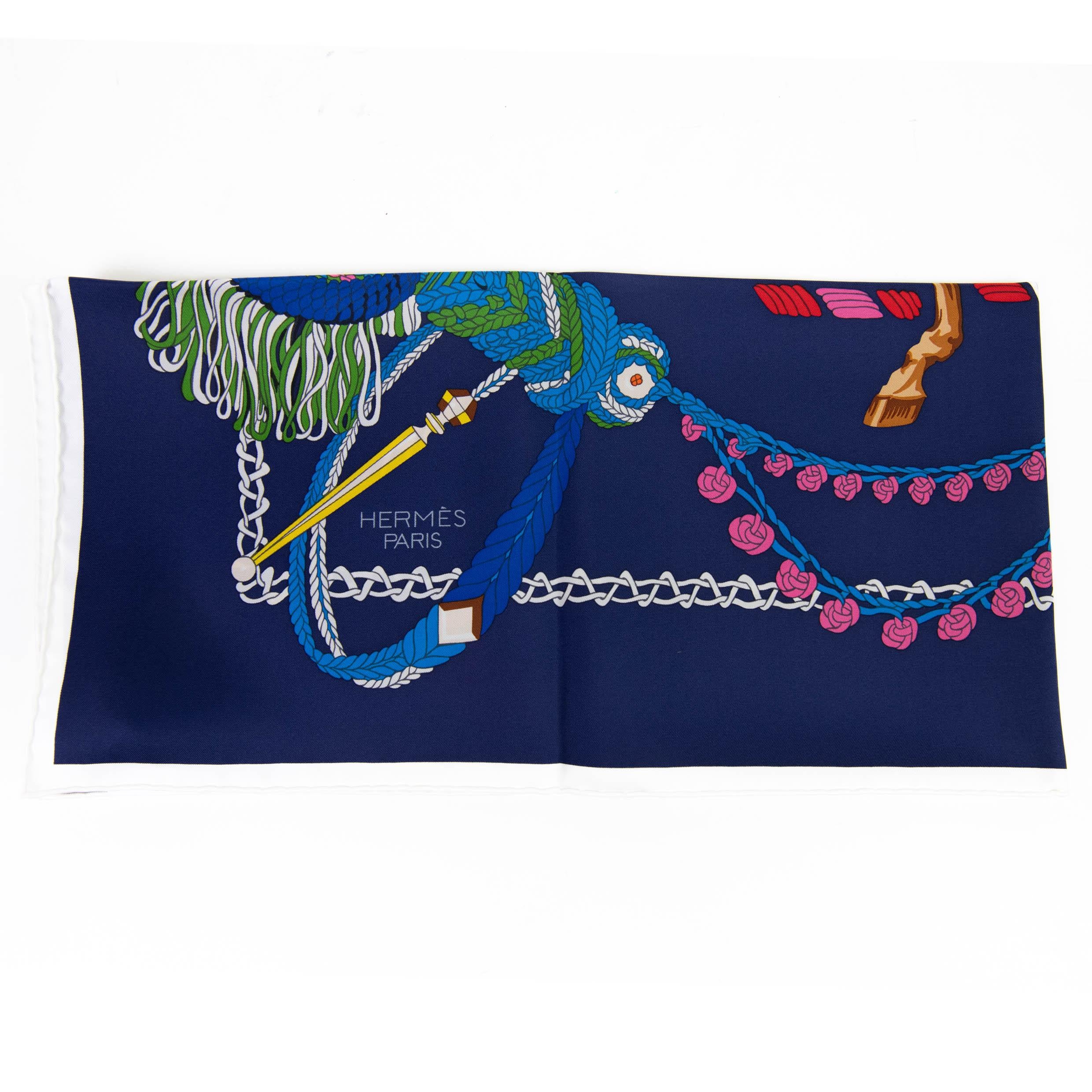 Hermès Multicolor Twill Le Timbalier von Marie-Françoise Héron Schal (Schwarz) im Angebot