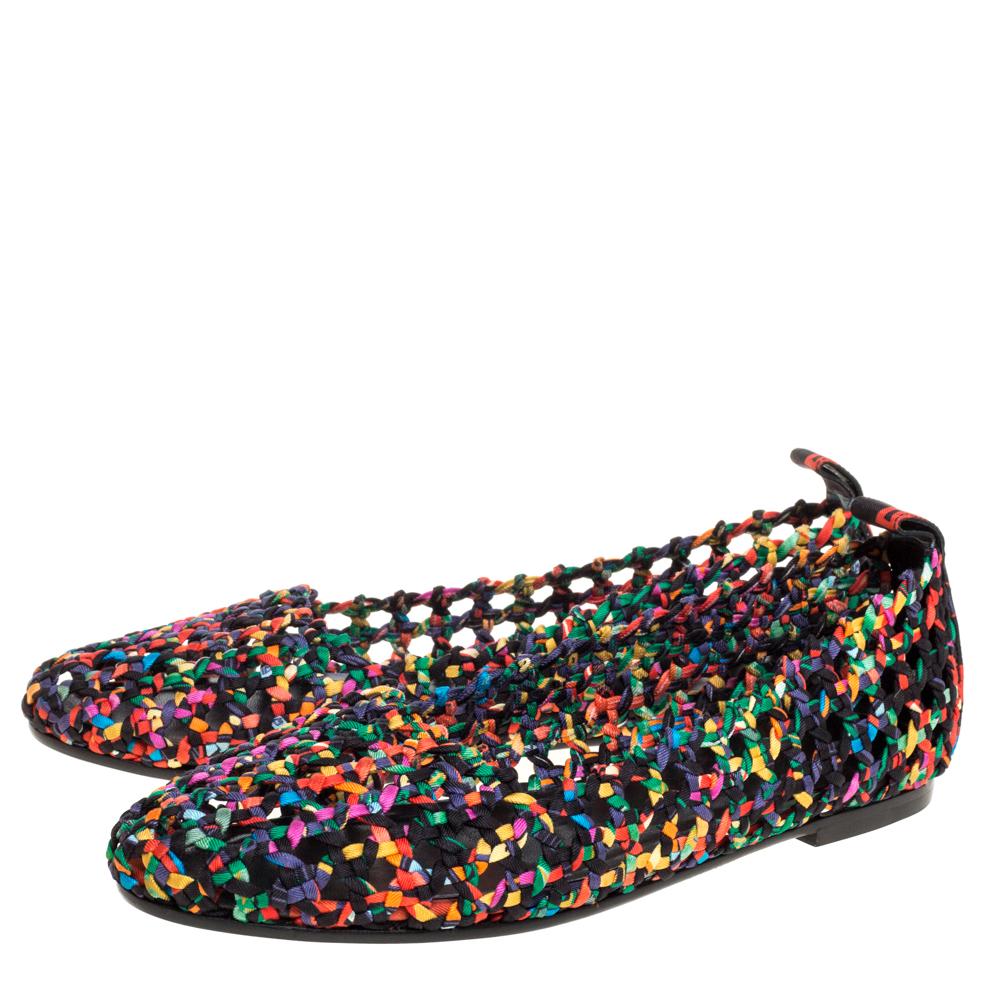 Women's Hermès Multicolor Woven Silk Minorque Ballet Flats Size 39