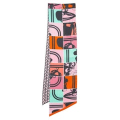 Hermès - Twilly long en soie imprimé de fleurs multicolores