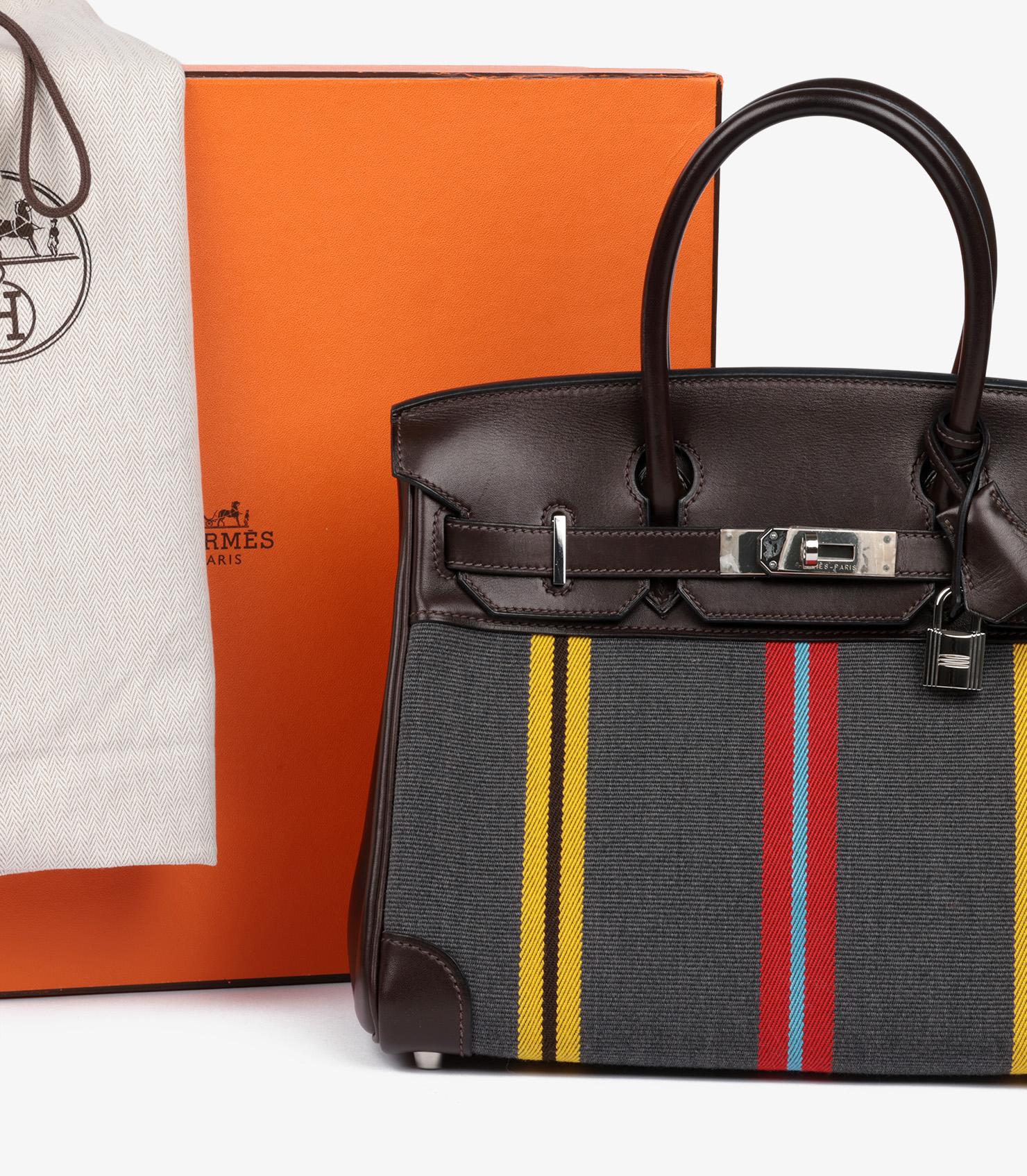 Hermès Multicolour Striped Toile Canvas Jumping Birkin 30cm Retourne in vendita 6