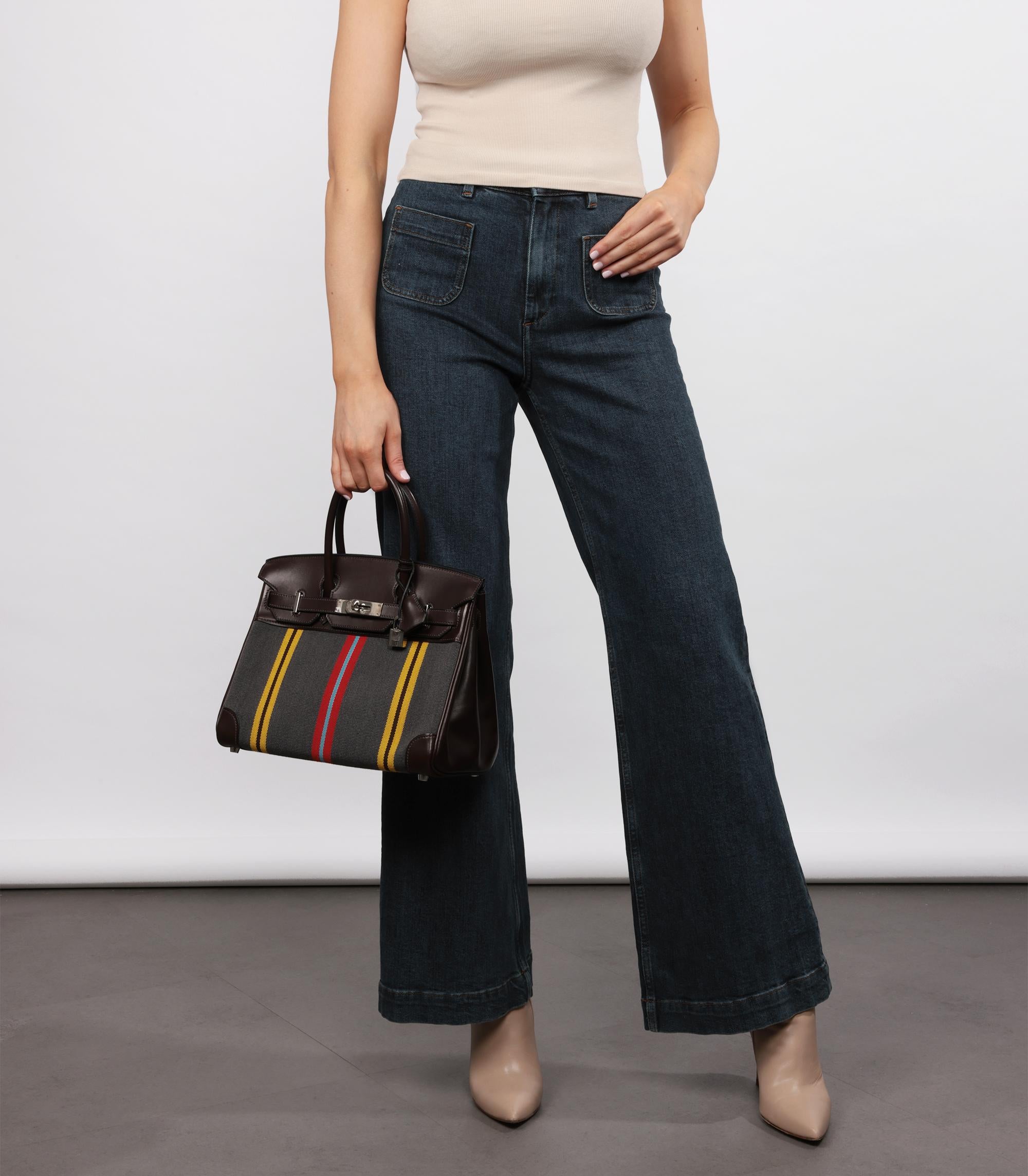 Hermès Marron Fonce Swift Leather & Multicolour Striped Toile Canvas Jumping Birkin 30cm Retourne

Product Details
Xupes Ref: JJLG140
Brand: Hermès
Model: Birkin 30cm
Type: Tote
Serial Number: [L]
Age: 2008
Accompanied By: Hermès Dust Bag, Box,