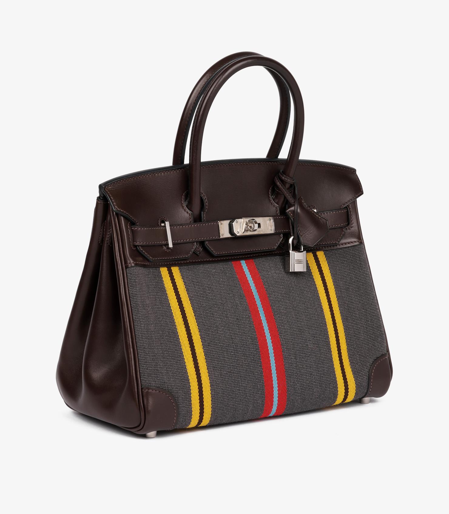 Nero Hermès Multicolour Striped Toile Canvas Jumping Birkin 30cm Retourne in vendita
