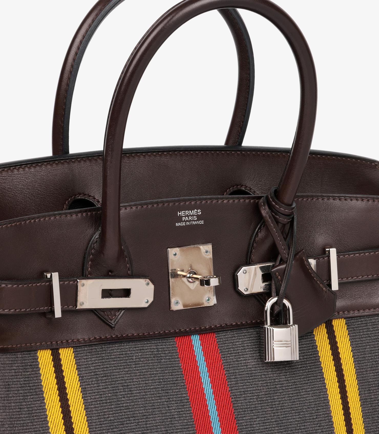 Hermès Multicolour Striped Toile Canvas Jumping Birkin 30cm Retourne in vendita 3
