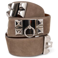 HERMES Muscat taupe Eversoft suede COLLIER DE CHIEN 50 Belt 85