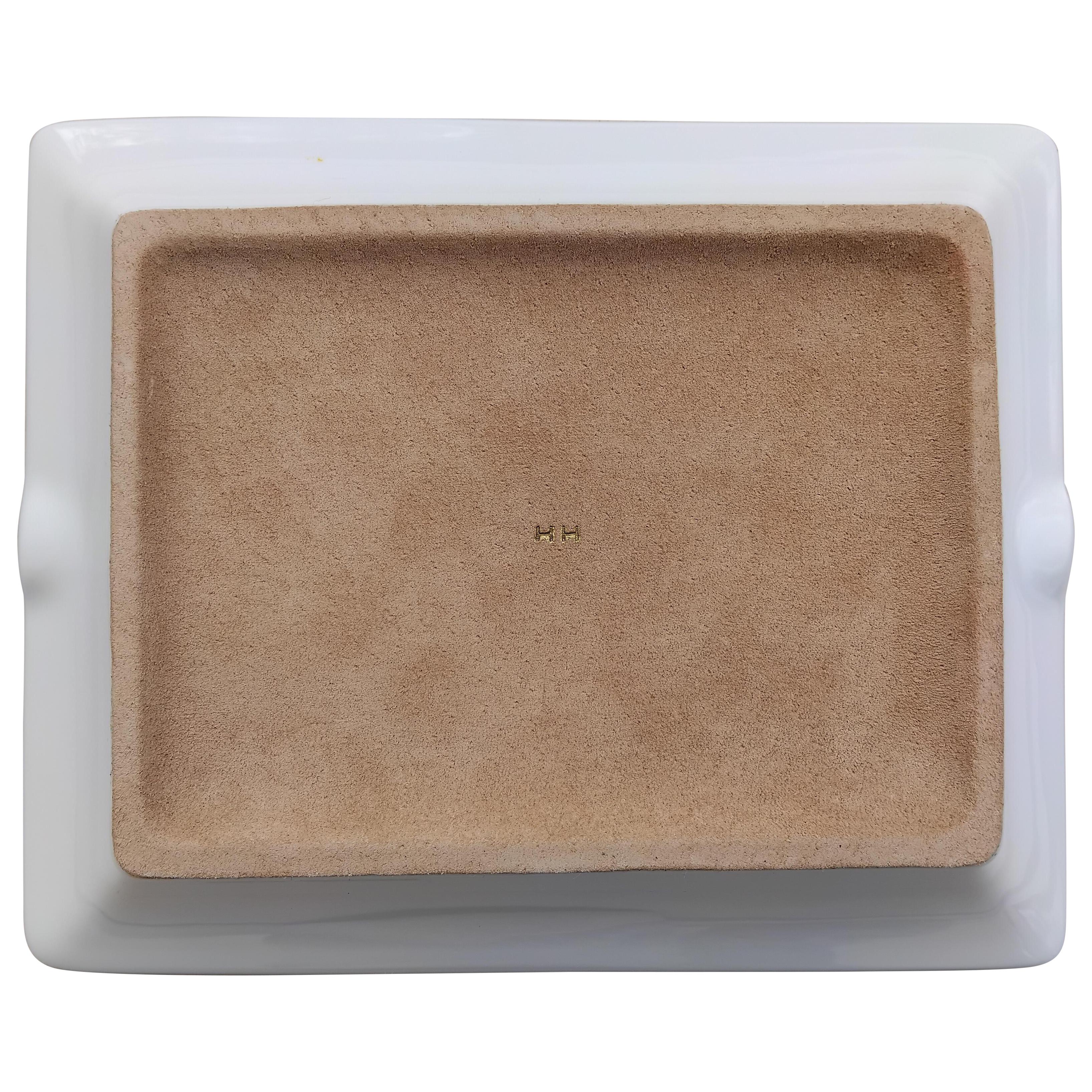 Hermès Pilze Herbst Print Zigarren Aschenbecher ändern Tablett Porzellan Gold im Angebot 12