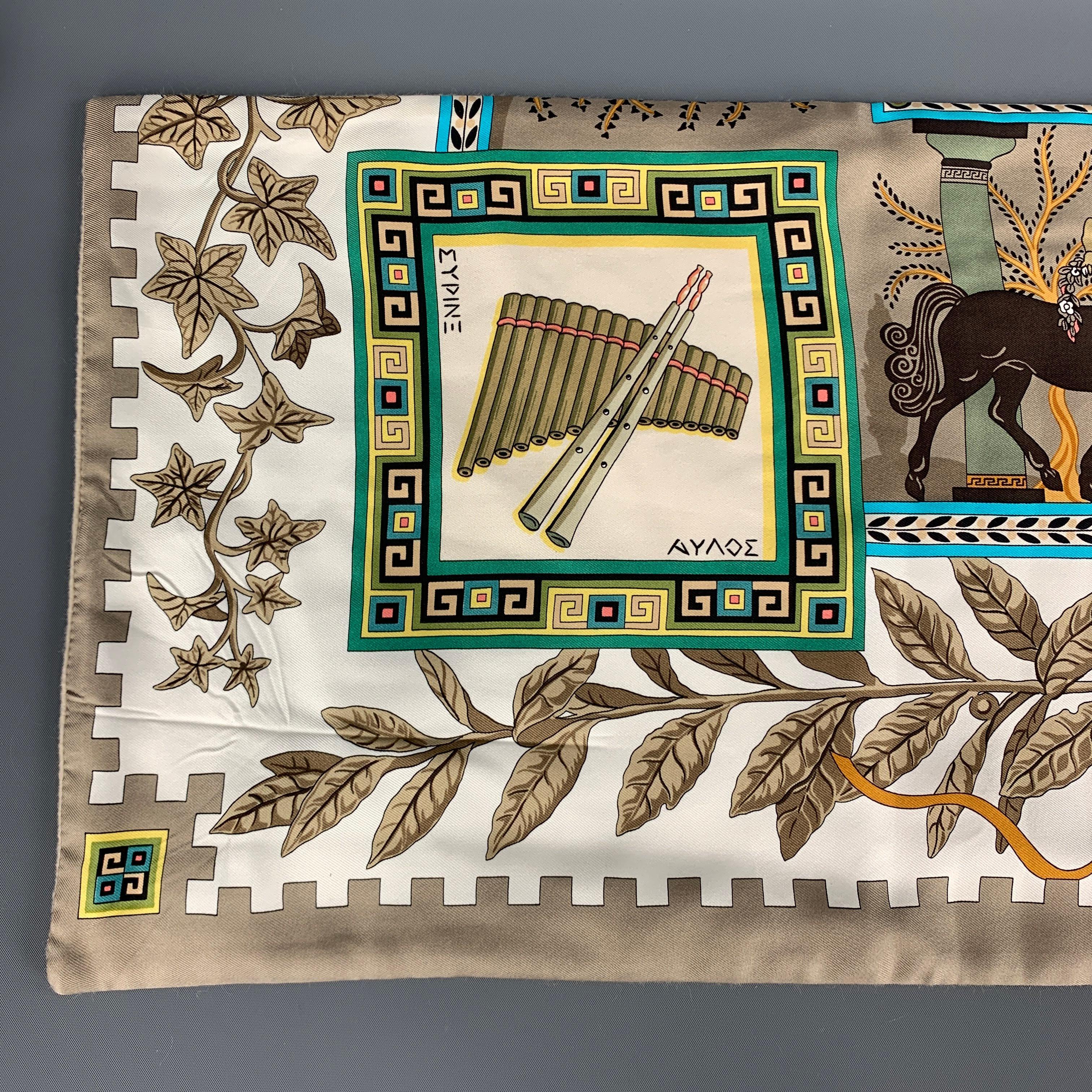 Vintage HERMES Scarf comes in a taupe tone in silk / angora material, with a 