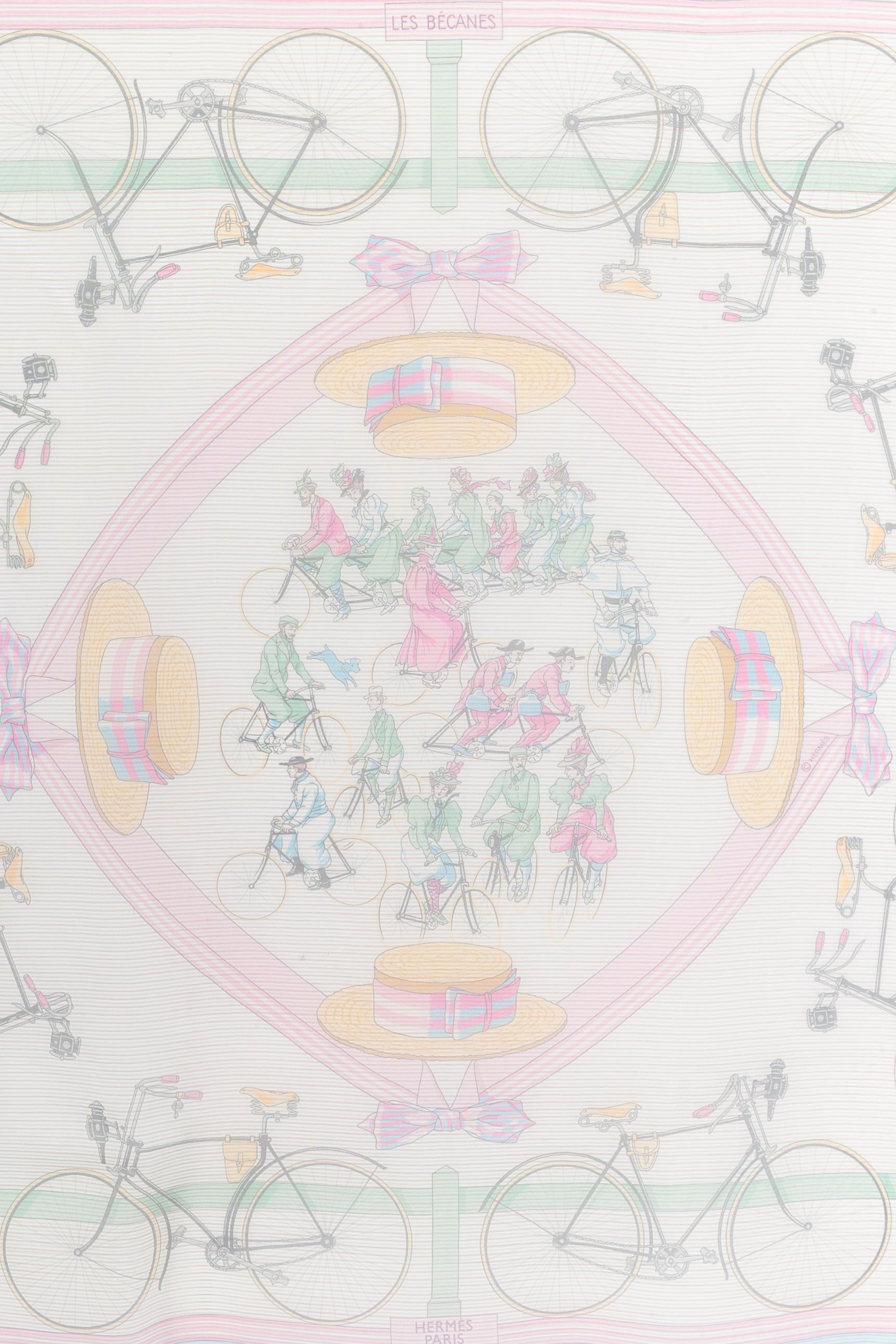 Gray Hermès muslin foulard 'Les Bécanes'