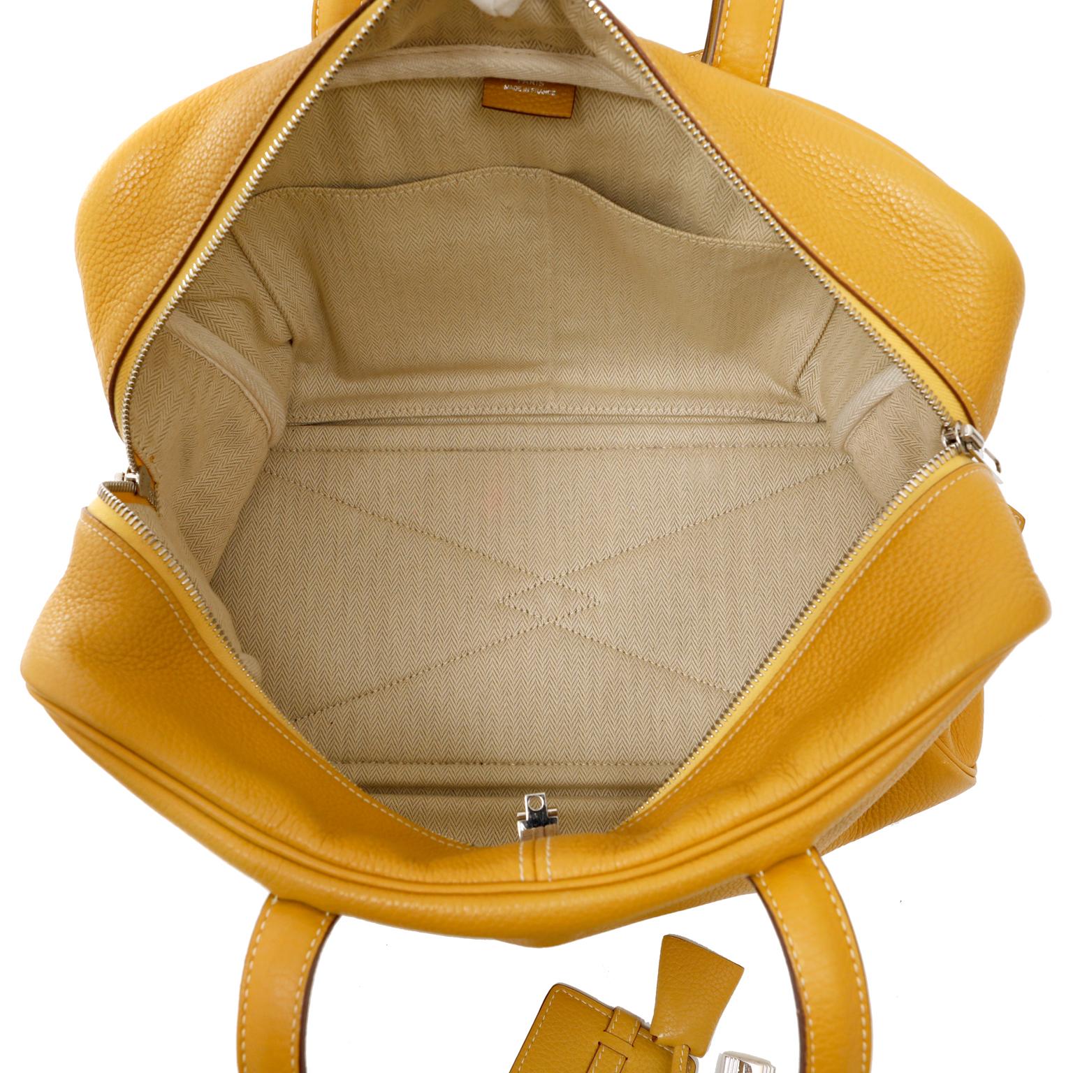 Orange Hermès Mustard Clemence 35 cm Victoria II Bag  For Sale