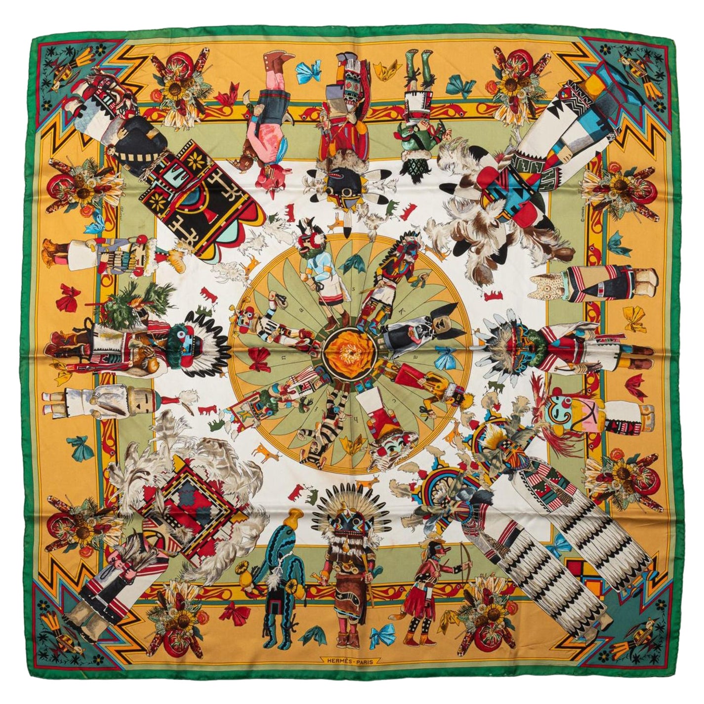 Hermès Senf Kachinas Seidenschal