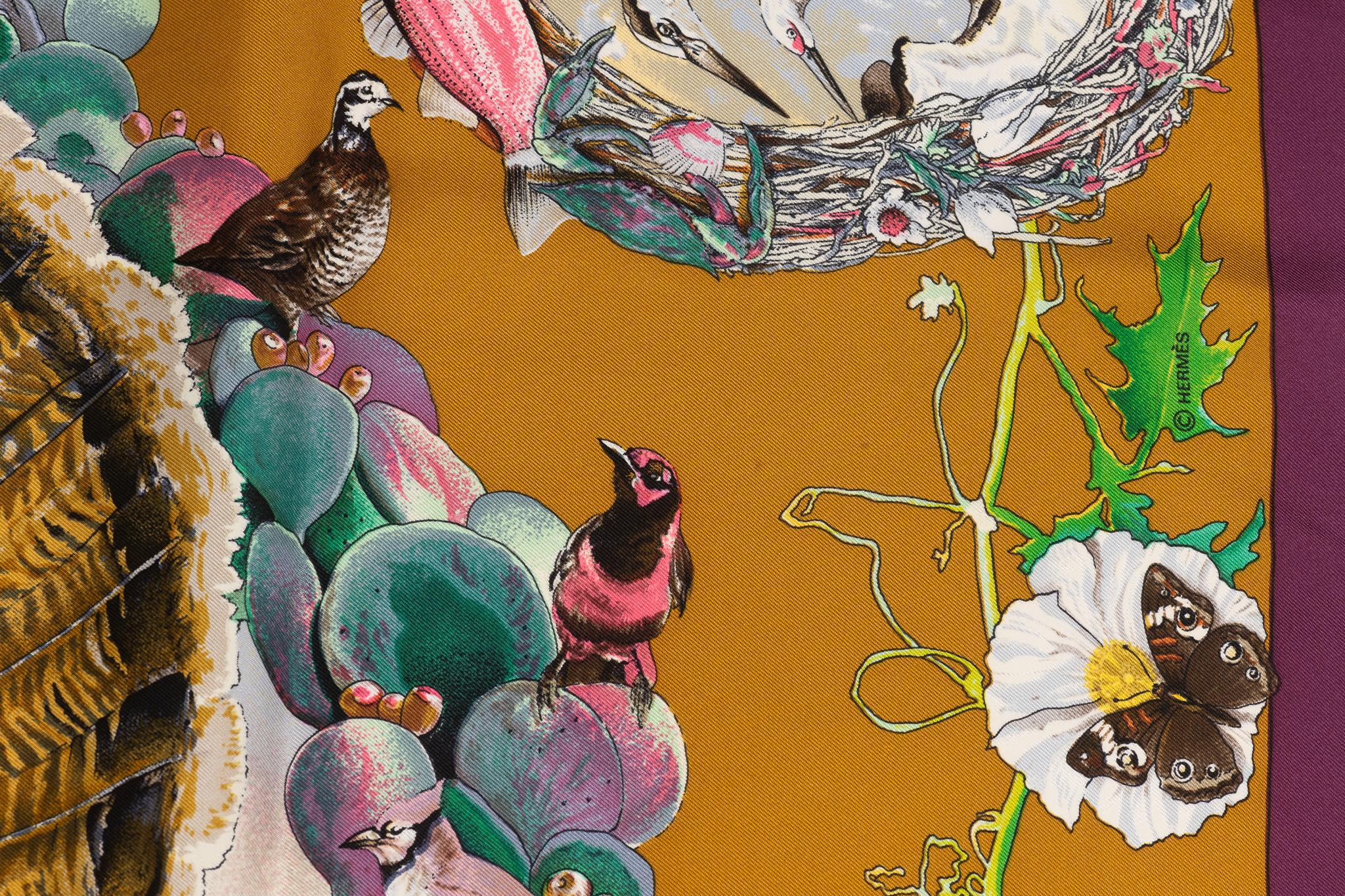 Hermès Mustard Texas Wildlife Scarf By Kermit Oliver In Excellent Condition In West Hollywood, CA