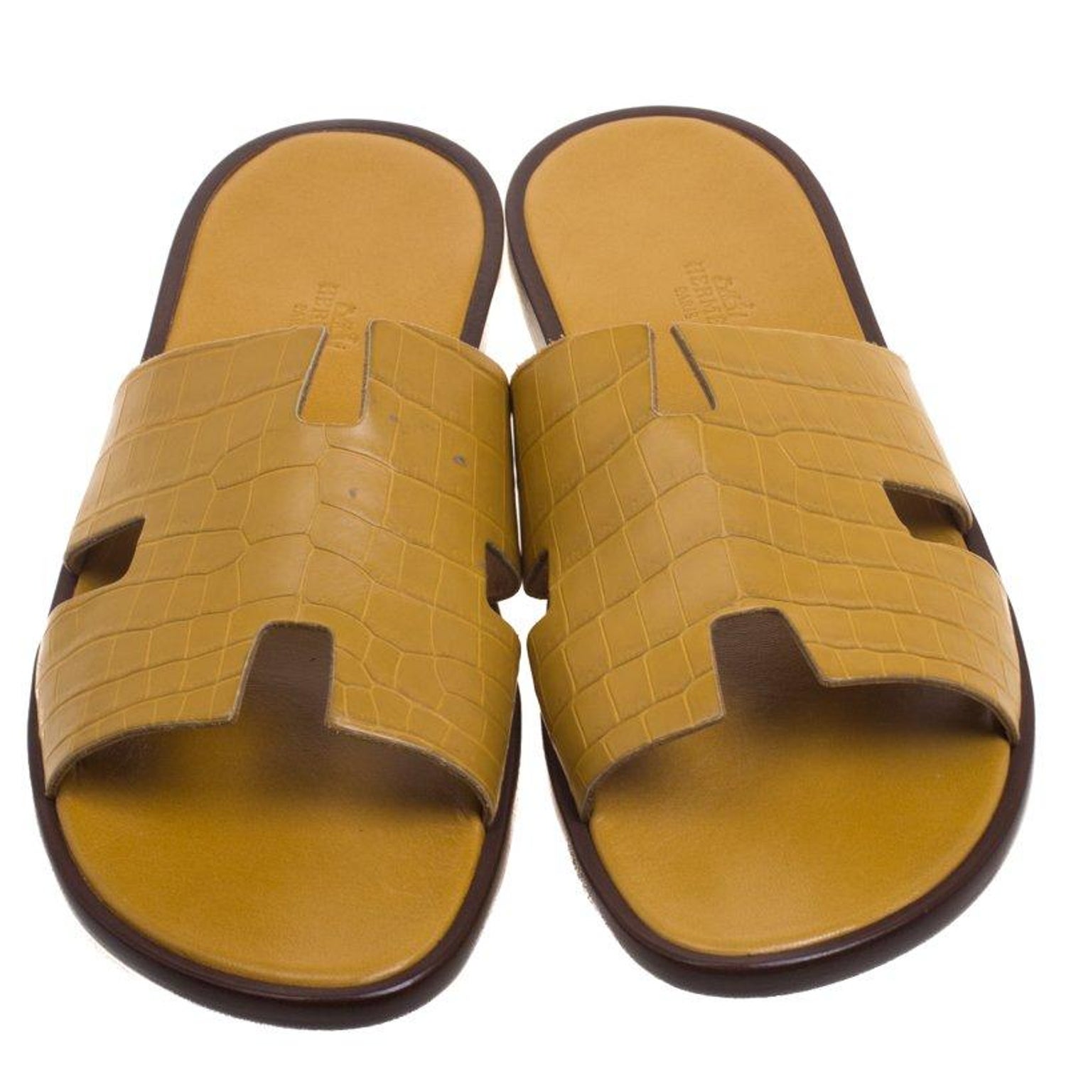 Hermes Mustard Yellow Croc Izmir Sandals Size 44 For Sale At 1stdibs