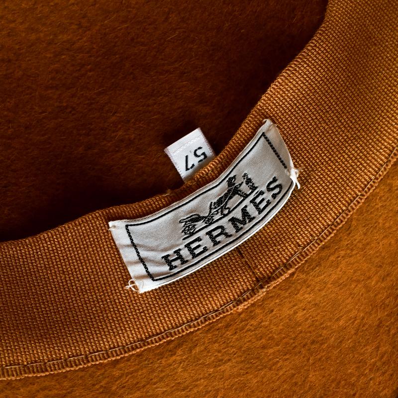 Hermes Mustard Yellow Felt Braided Leather Tassel Trim Fedora Hat Size 57 In Excellent Condition In Dubai, Al Qouz 2