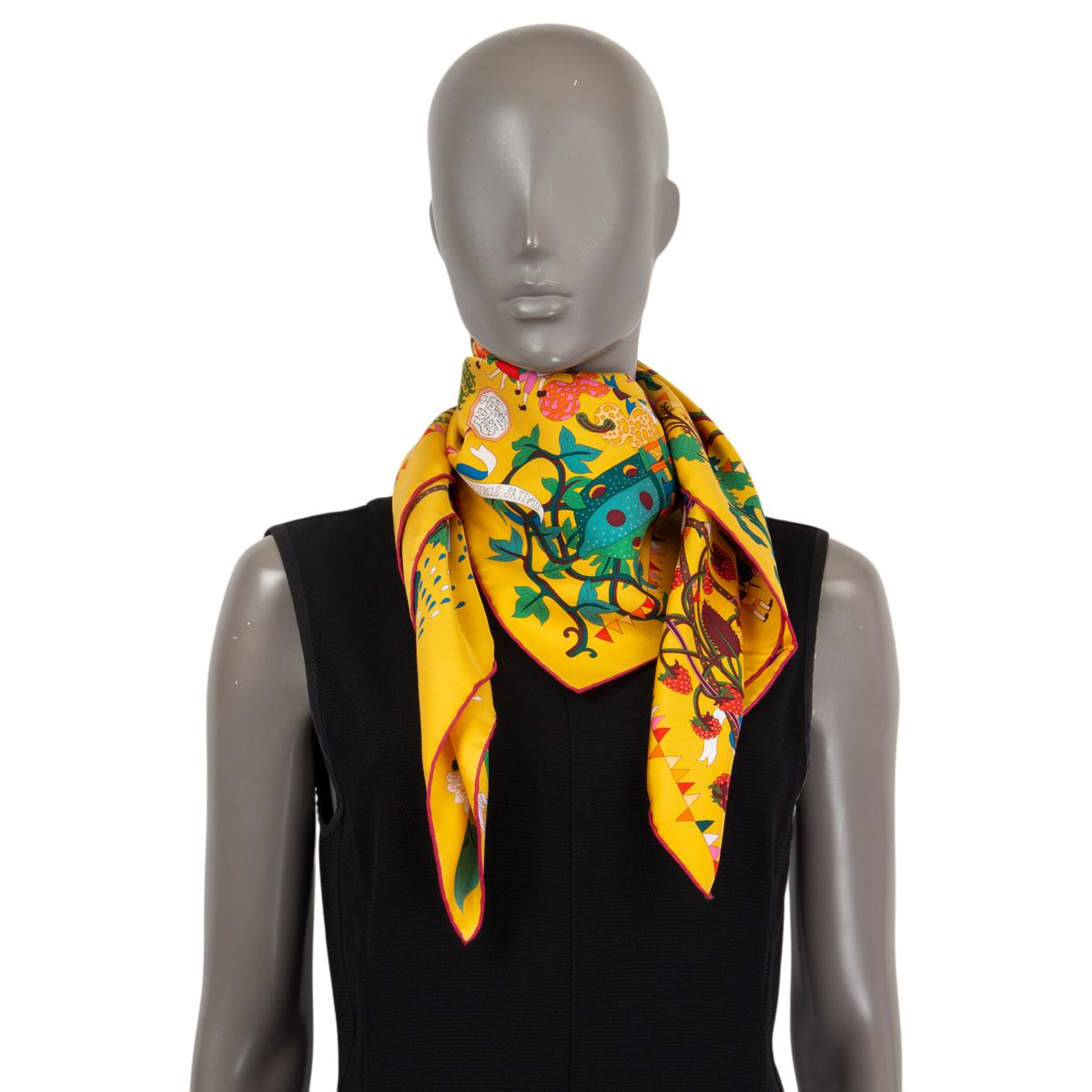 Hermes mustard yellow LE POTAGER EXTRAORDINAIRE 90 TWILL Scarf silk 3