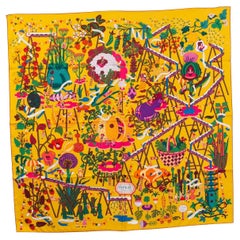 Hermes mustard yellow LE POTAGER EXTRAORDINAIRE 90 TWILL Scarf silk