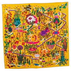Hermes Senfgelb LE POTAGER EXTRAORDINAIRE 90 TWILL Schal Seide