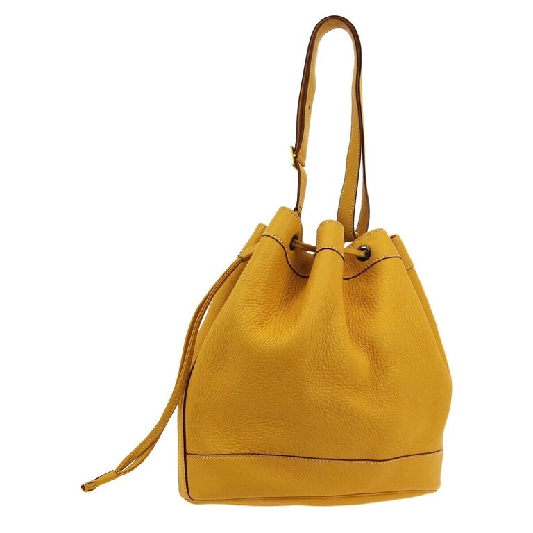 Hermes Mustard Yellow Leather Bucket Gold Drawstring Carryall Shoulder ...