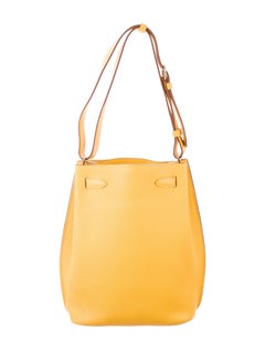 Hermes Mustard Yellow Leather Palladium Carryall Duffle Travel Tote Shoulder Bag