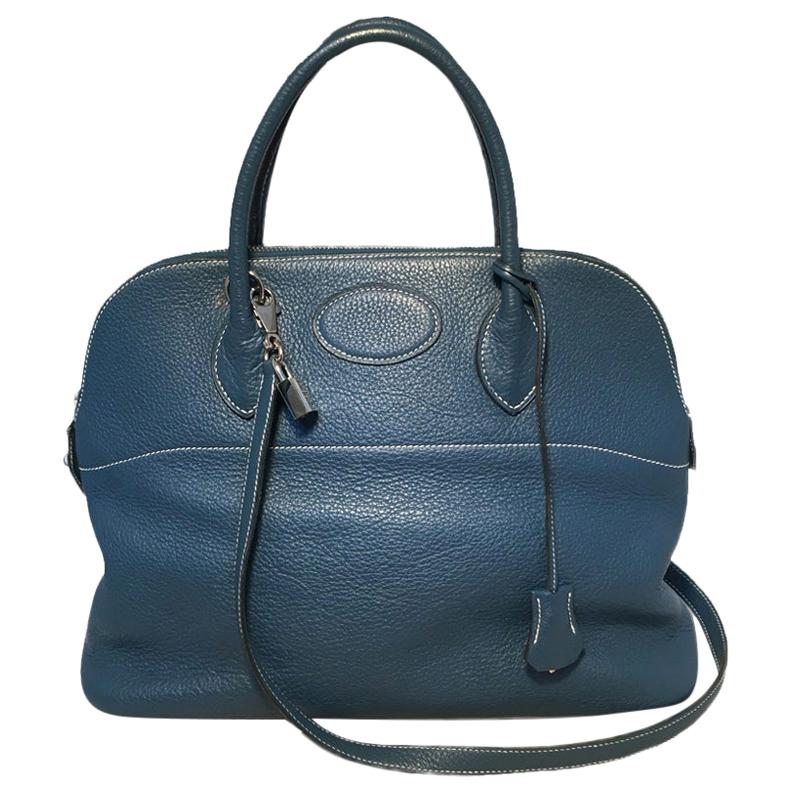 Hermes Mykonos Blue Clemence Leather Bolide Bag For Sale at 1stDibs ...