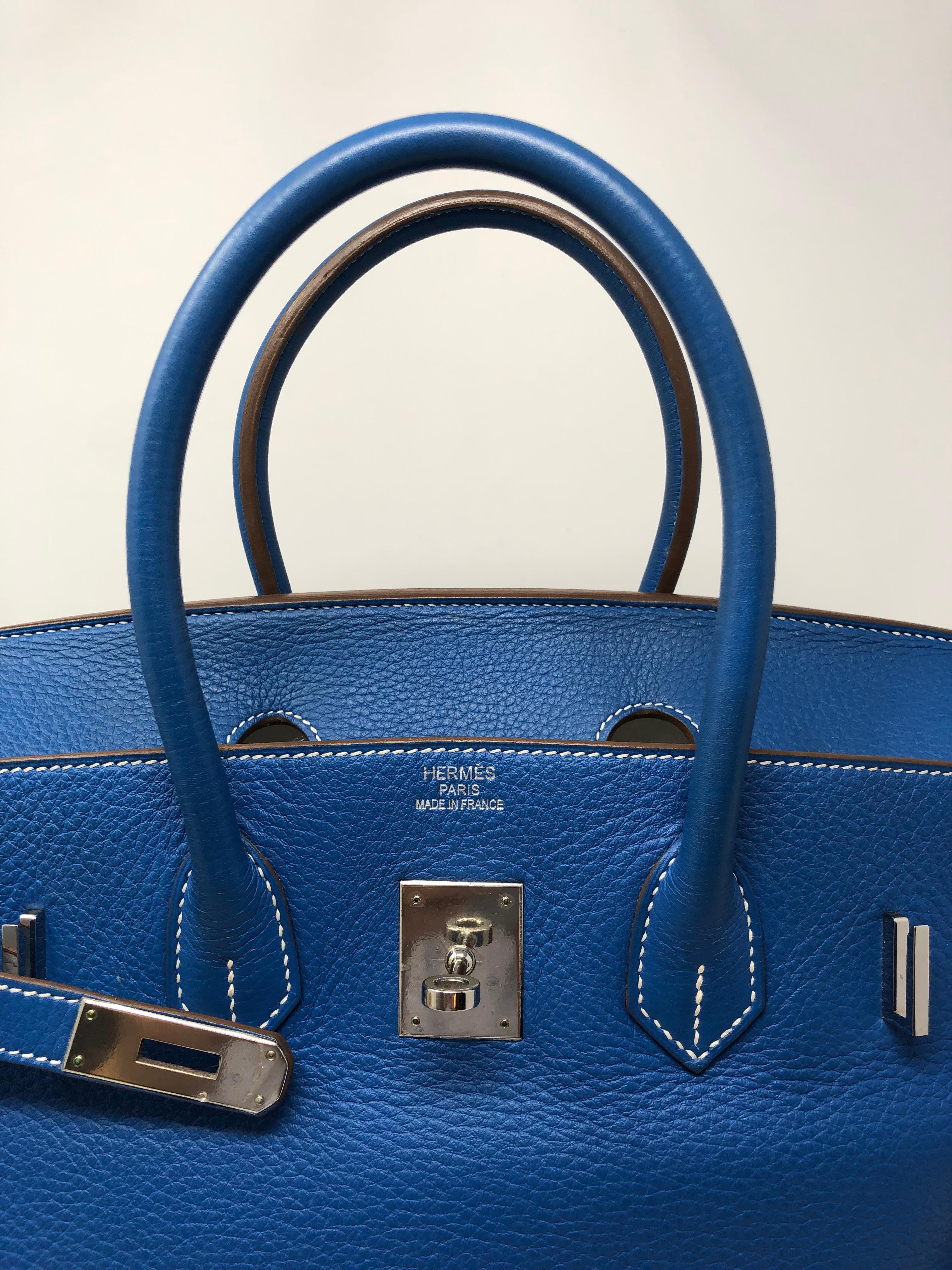 Hermes Mykonos Blue White Interior Birkin 35 In Good Condition In Athens, GA
