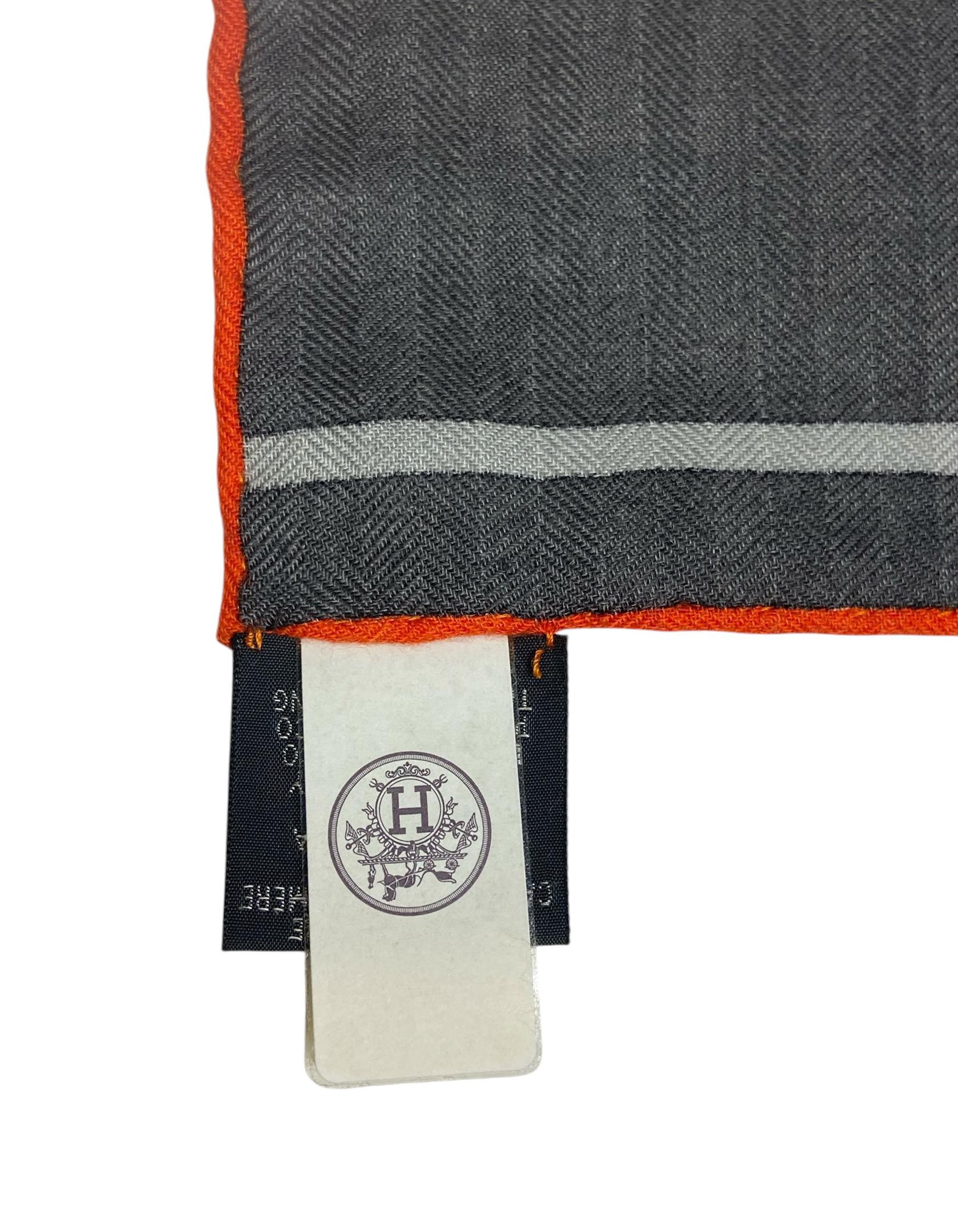 Women's or Men's Hermes Mysterious Rider Anthracite/Gris/Bleu 140 Silk/ Cashmere Shawl Scarf