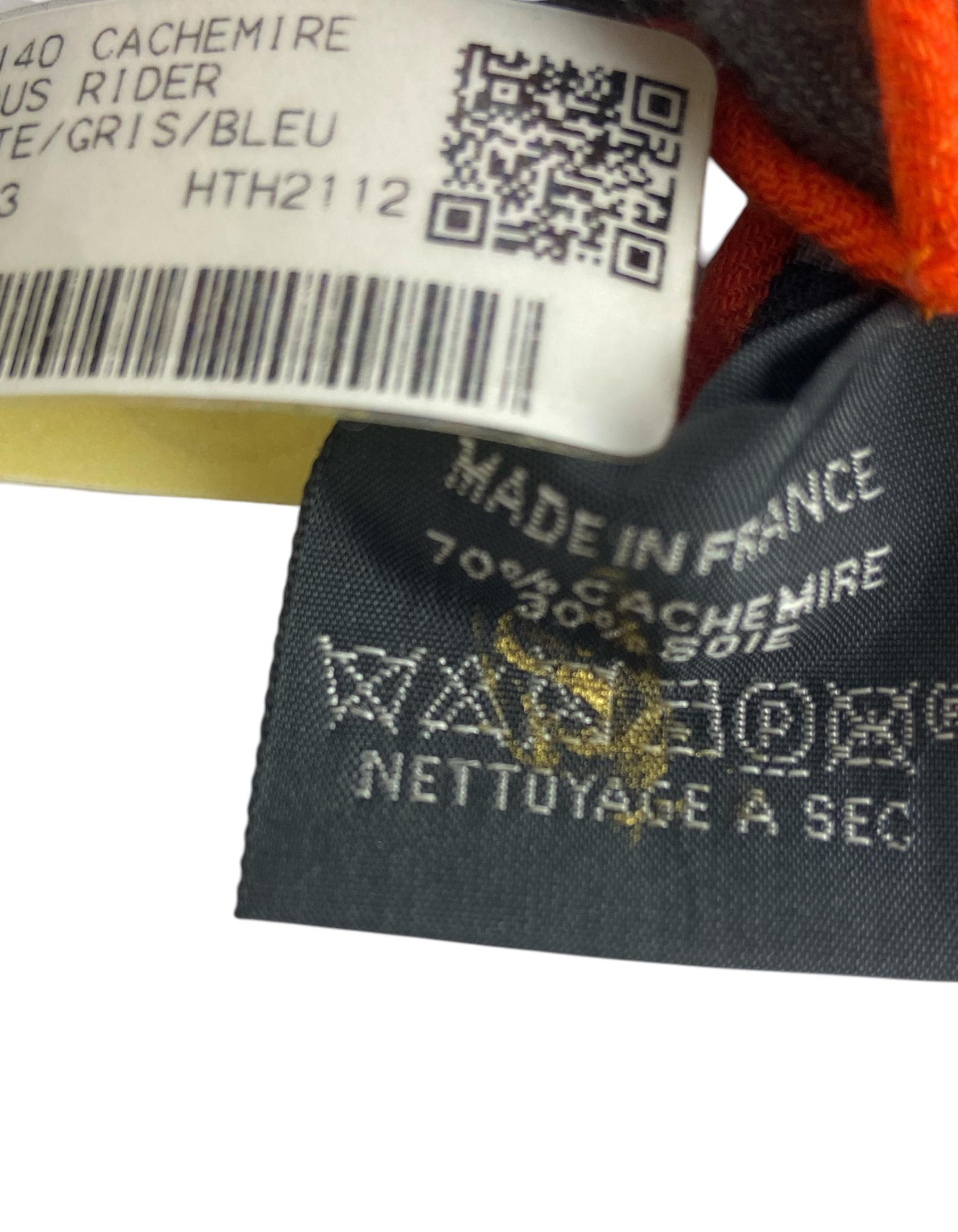 Hermes Mysterious Rider Anthracite/Gris/Bleu 140 Silk/ Cashmere Shawl Scarf 1