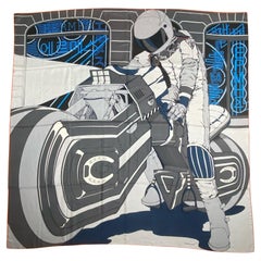 Hermes Mysterious Rider Anthracite/Gris/Bleu 140 Silk/ Cashmere Shawl Scarf