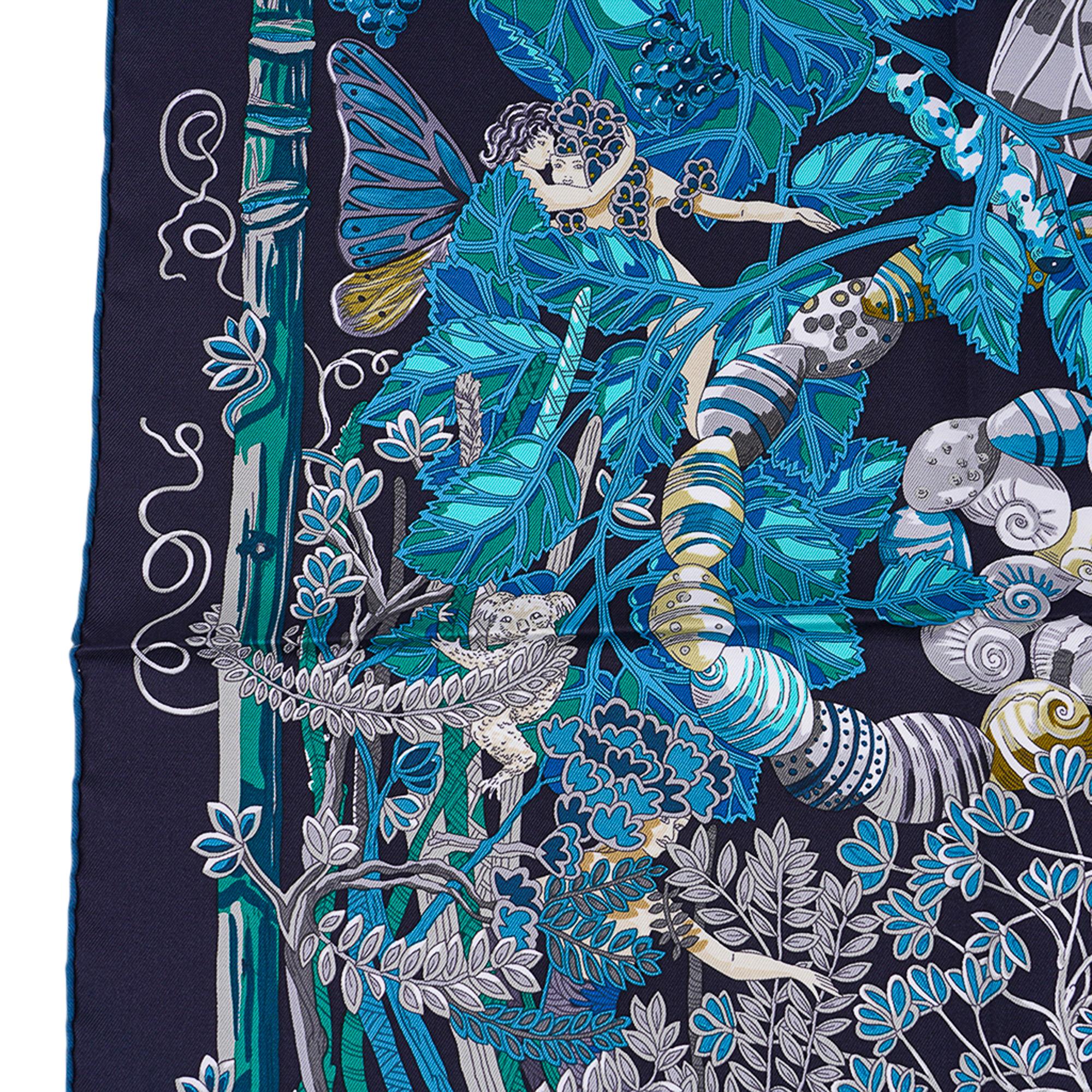 Hermes Mythes et Metamorphoses Scarf Marine / Turquoise / Vert Silk 90 New w/Box 7