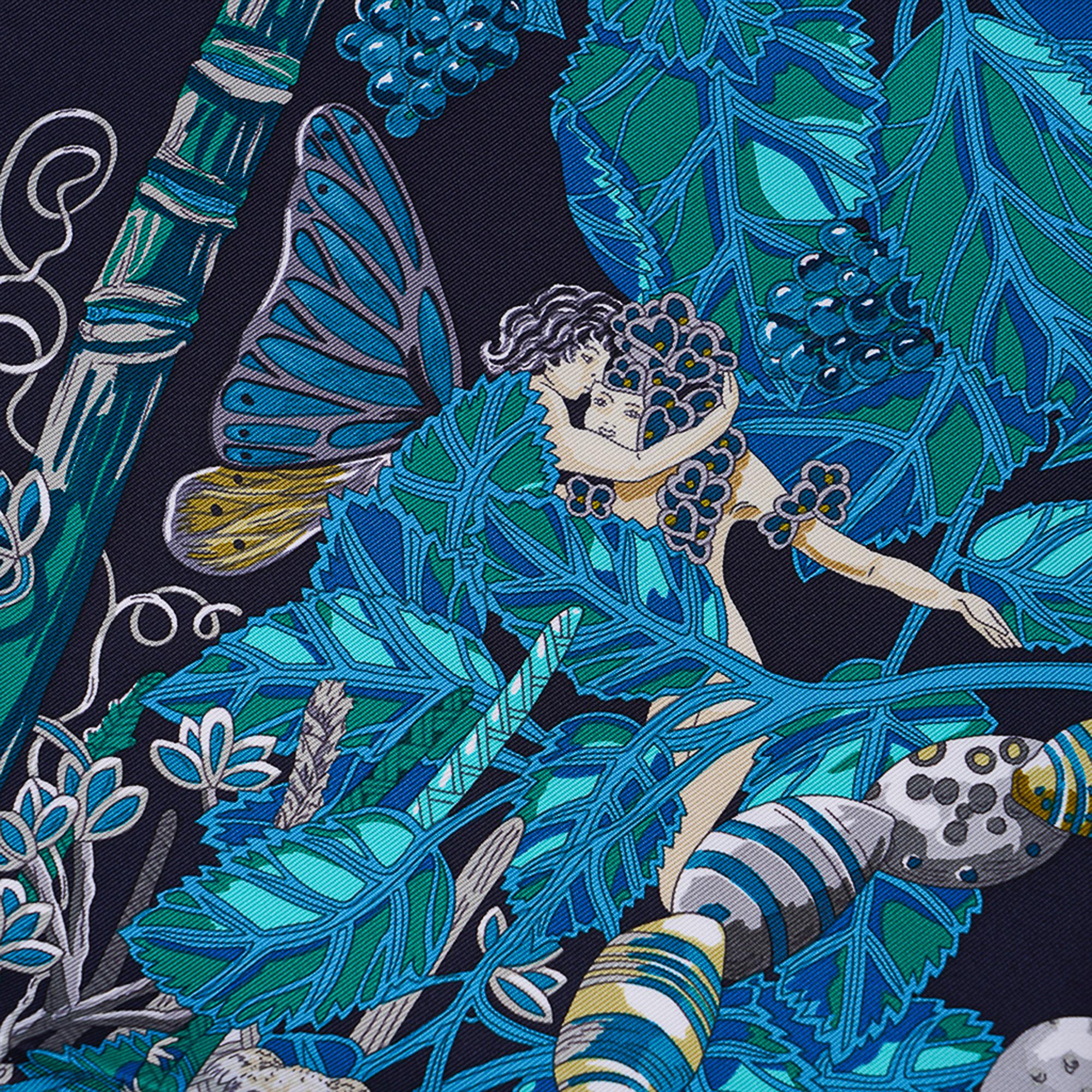 Blue Hermes Mythes et Metamorphoses Scarf Marine / Turquoise / Vert Silk 90 New w/Box