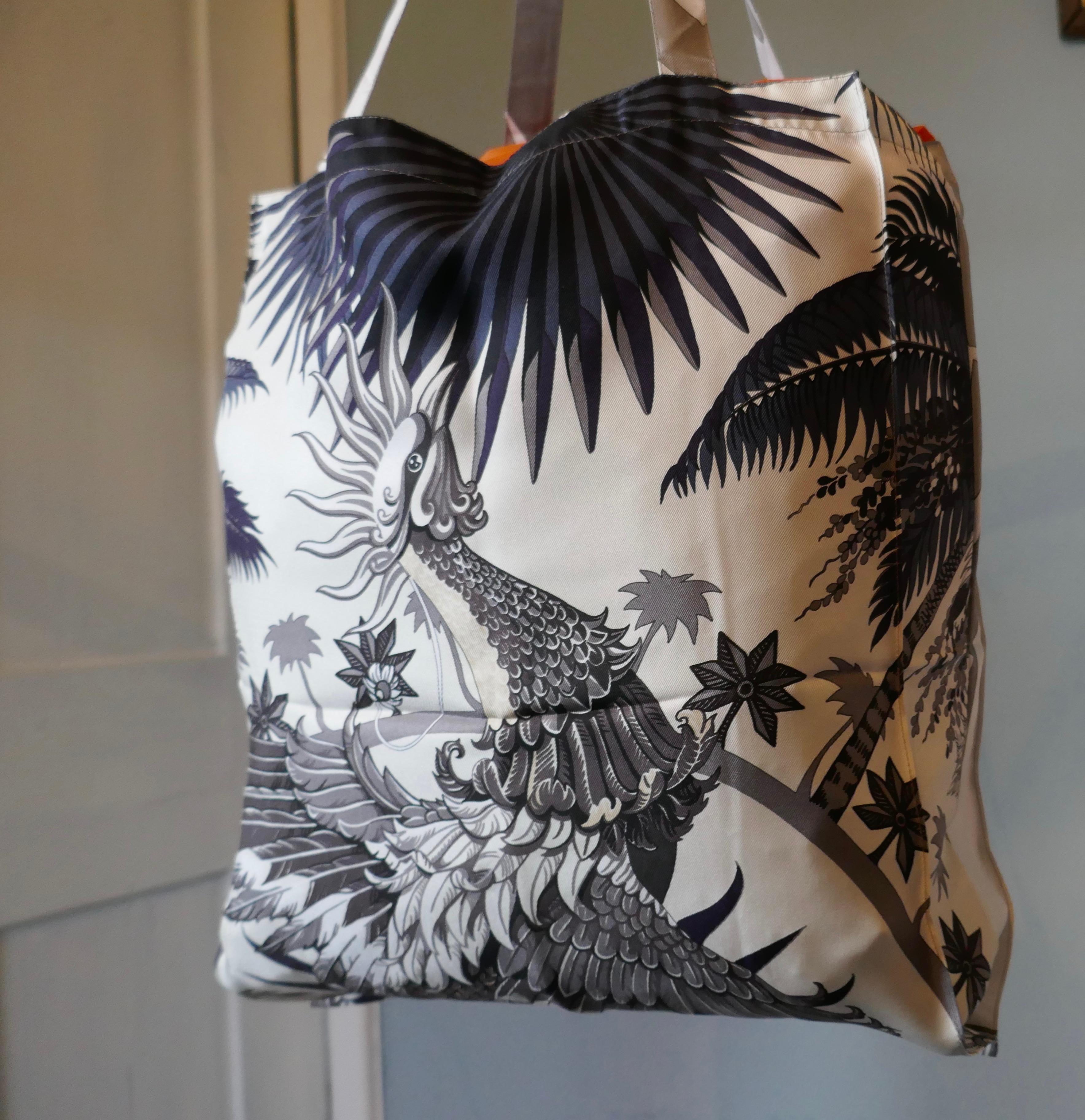 Black Hermes “Mythiques Phoenix” by Laurence Bourthoumieux Twill Silk Shopping Bag 