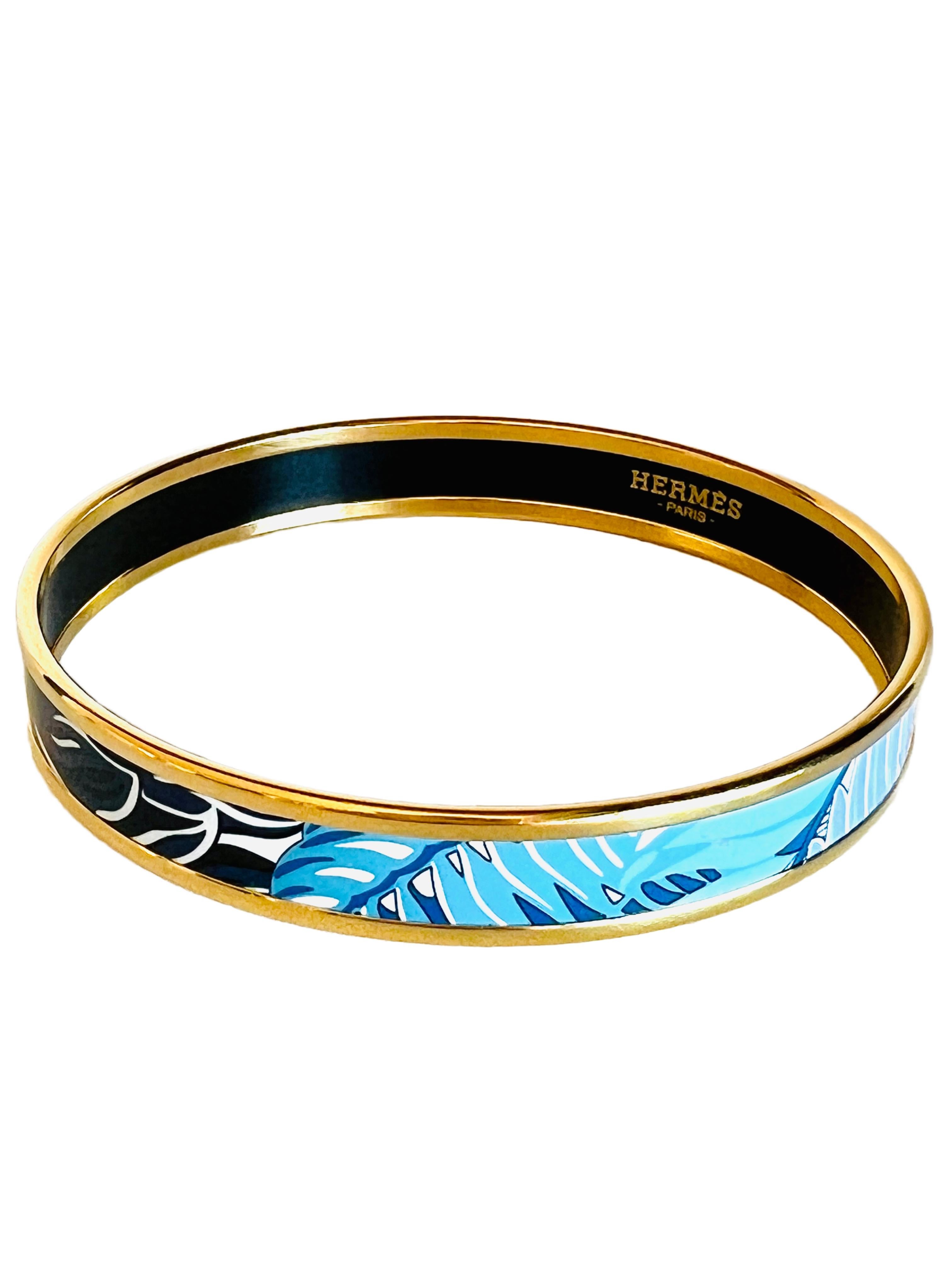 Hermes Mythiques Phoenix Pollen Azur Tropische Emaille Armreif Armband, schmal Damen im Angebot