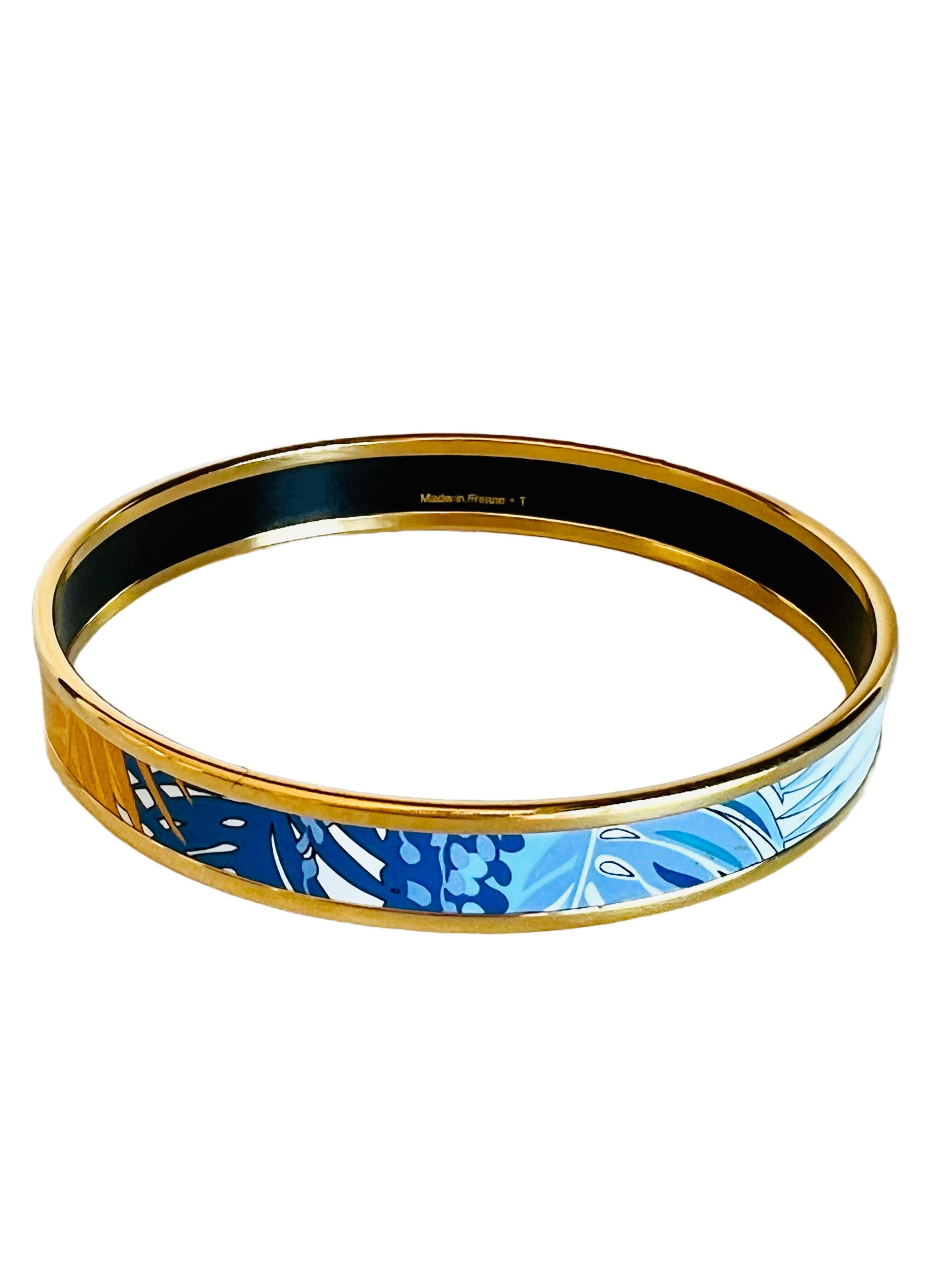 Hermes Mythiques Phoenix Pollen Azur Tropische Emaille Armreif Armband, schmal im Angebot 2