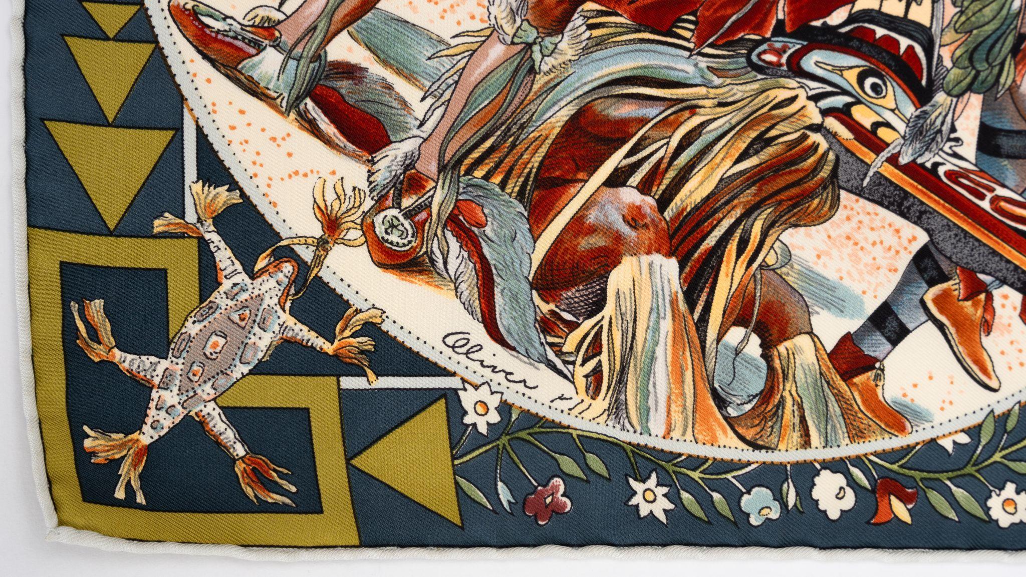 Beige Hermès Mythologie Des Hommes Silk Scarf For Sale