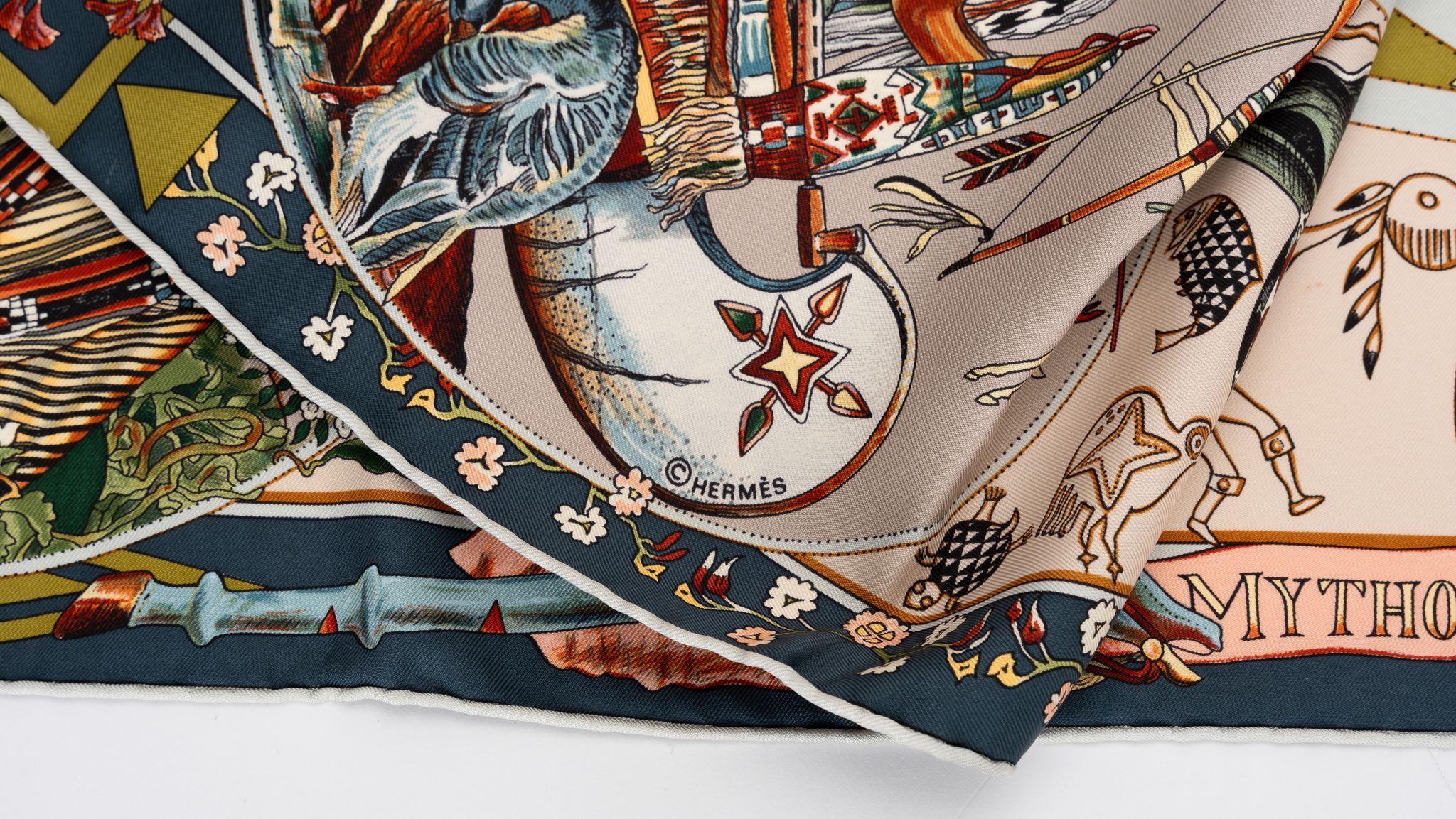 Hermès Mythologie Des Hommes Silk Scarf In Excellent Condition For Sale In West Hollywood, CA