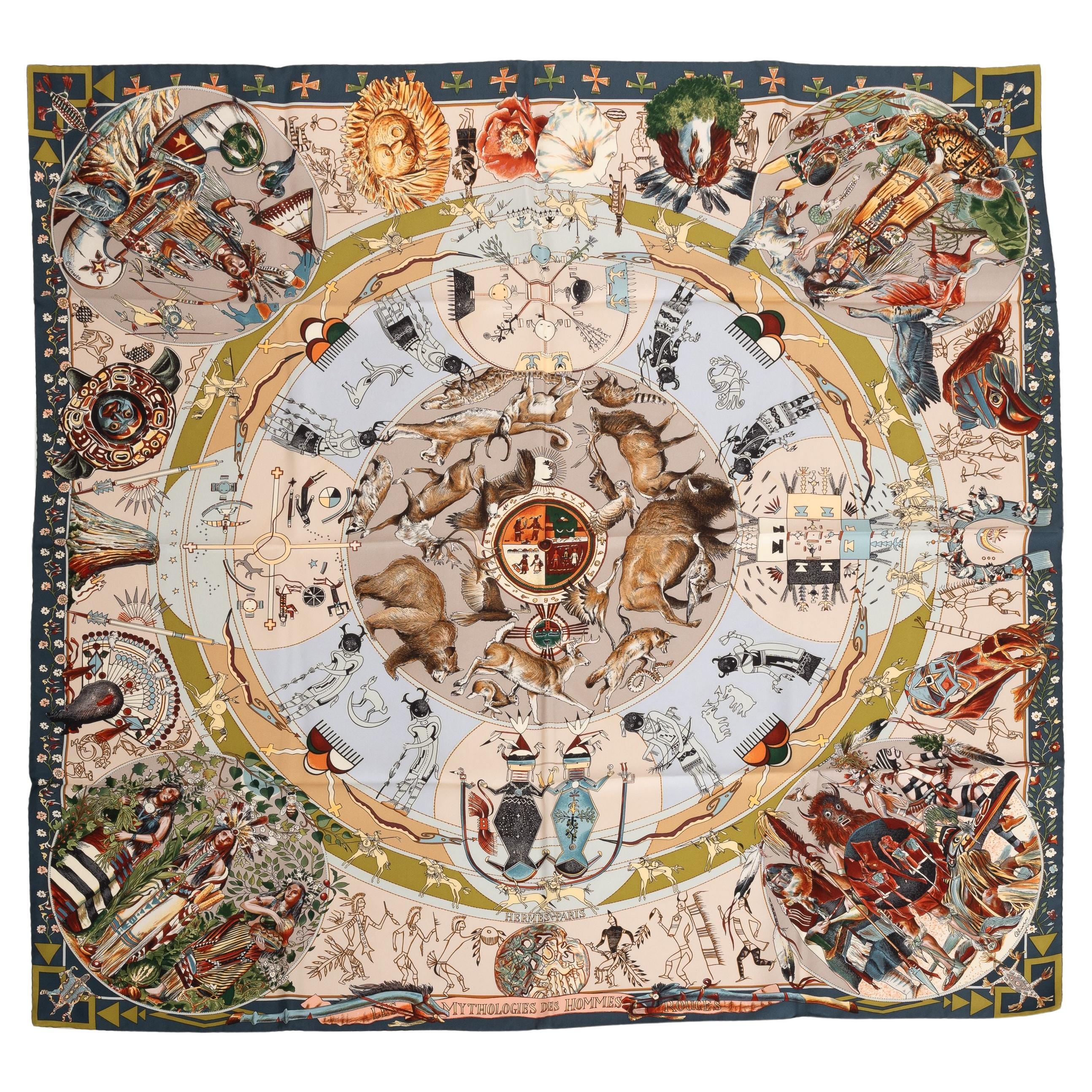 Hermès Mythologie Des Hommes Silk Scarf For Sale