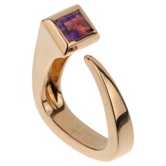 Bague cocktail en or rose 18k avec améthyste et clou Hermes
