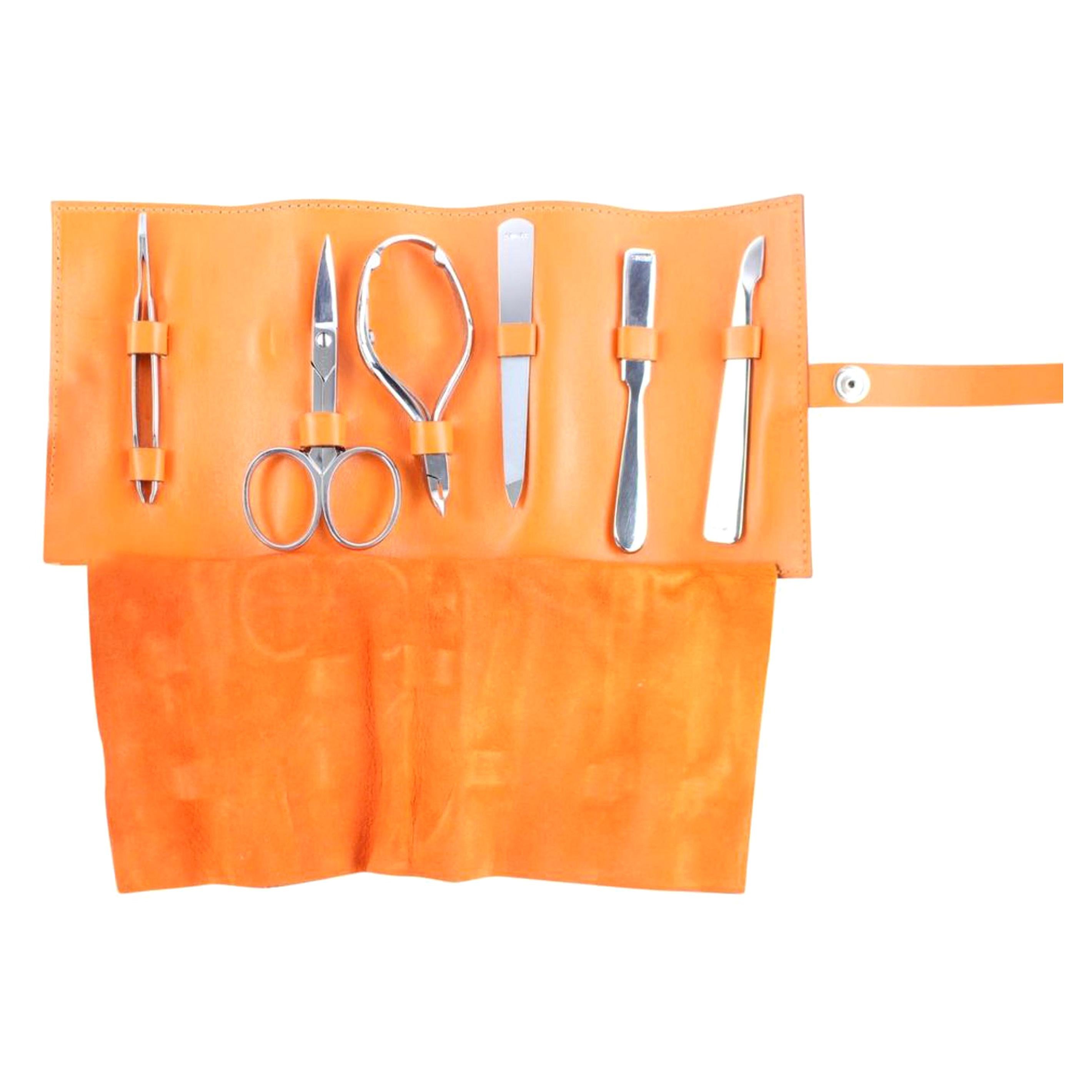 Hermès Nail Care Set 2hr1227 Orange Leather Clutch For Sale