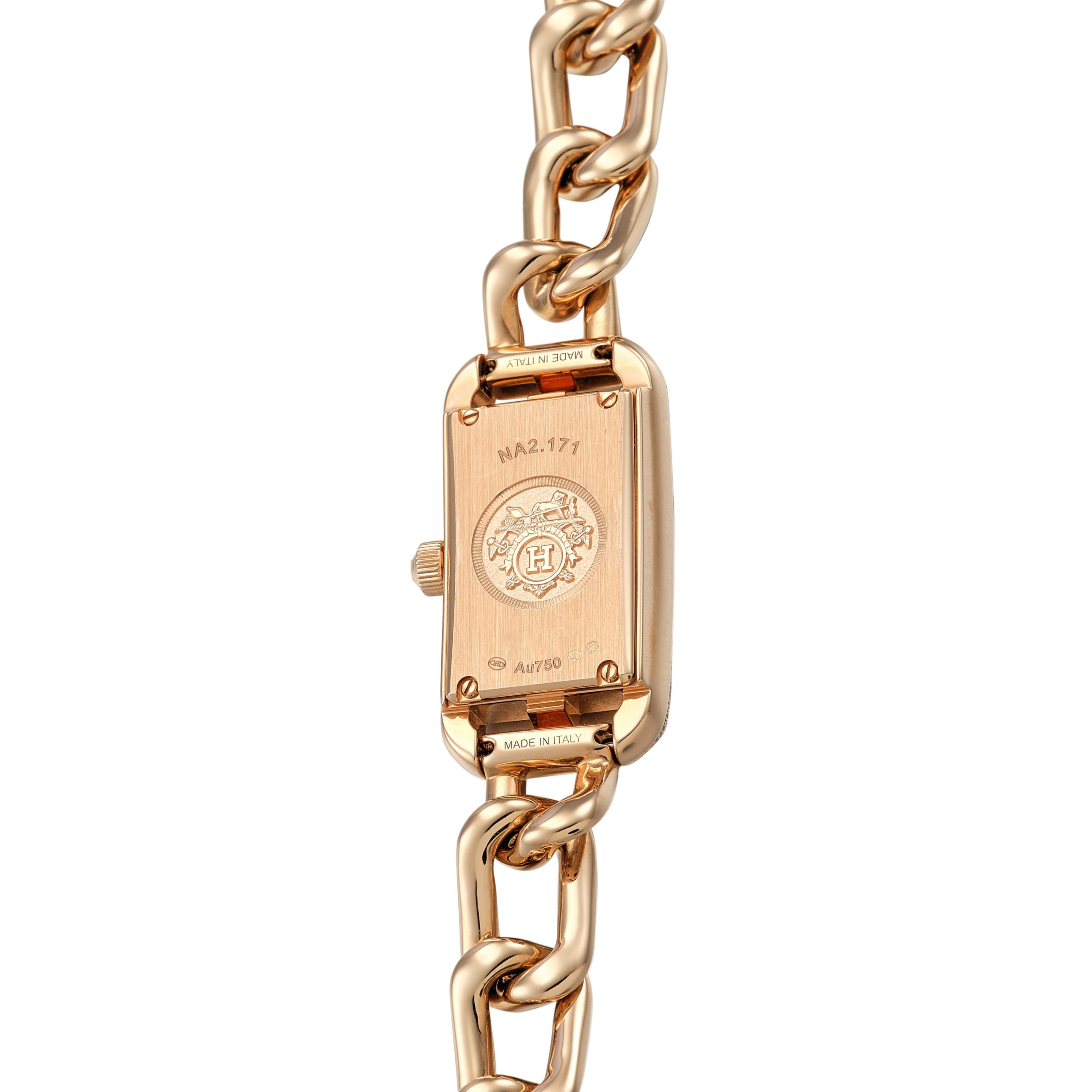 Hermes Nantucket Small, orologio in oro rosa 18k con diamanti da 29mm In condizioni ottime a Feasterville, PA